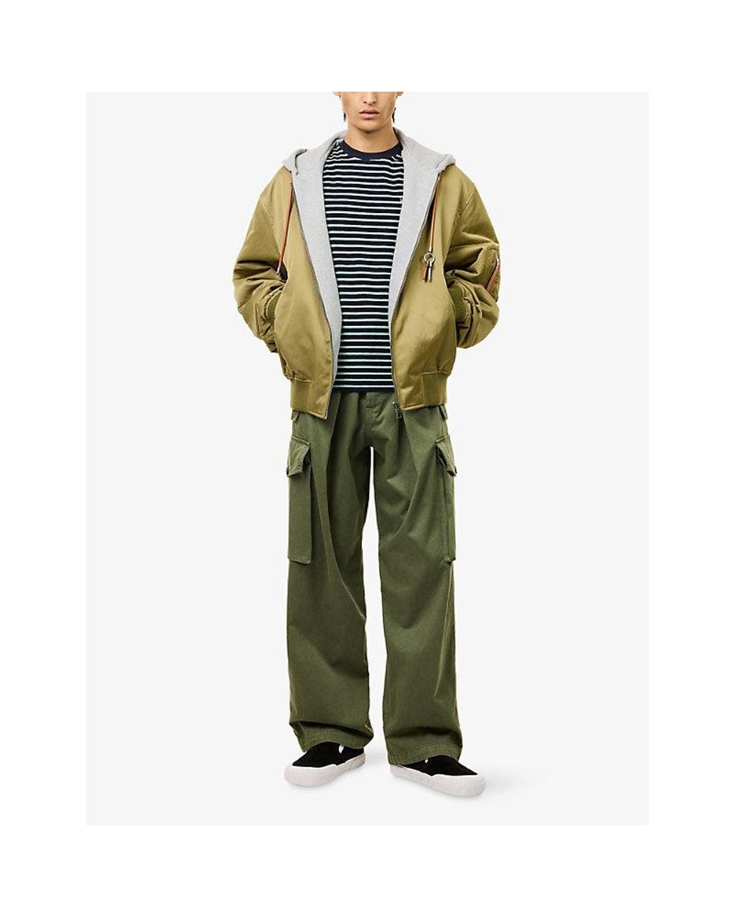 Loewe Green Wide-Leg Cargo Cotton Trousers for men