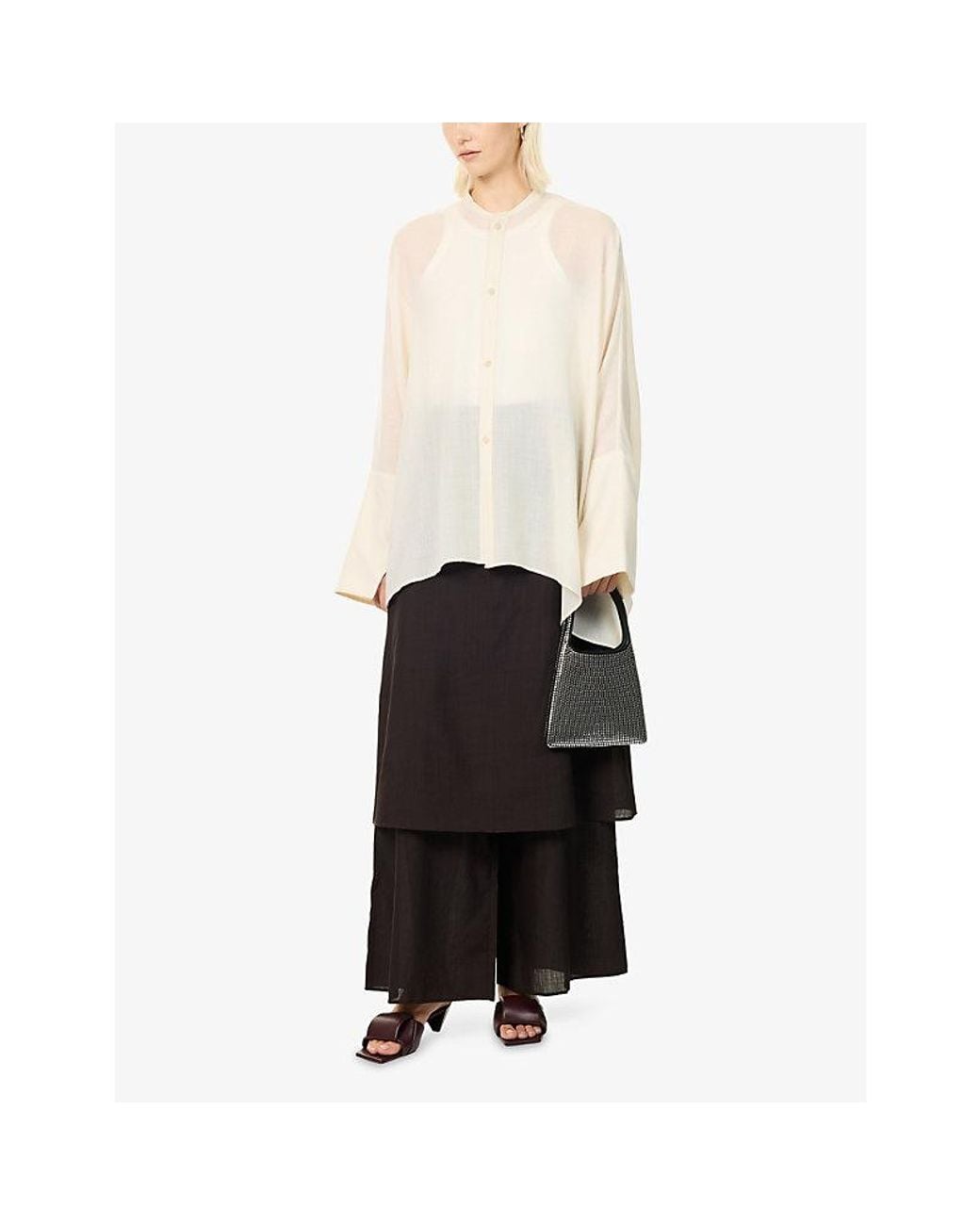 Ruohan Brown Skirt-Overlay Wool Trousers