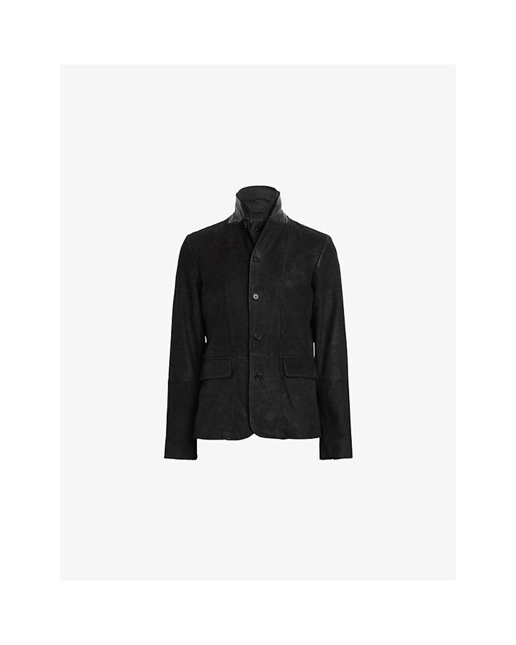 AllSaints Black Survey Double-Layered Leather Blazer for men