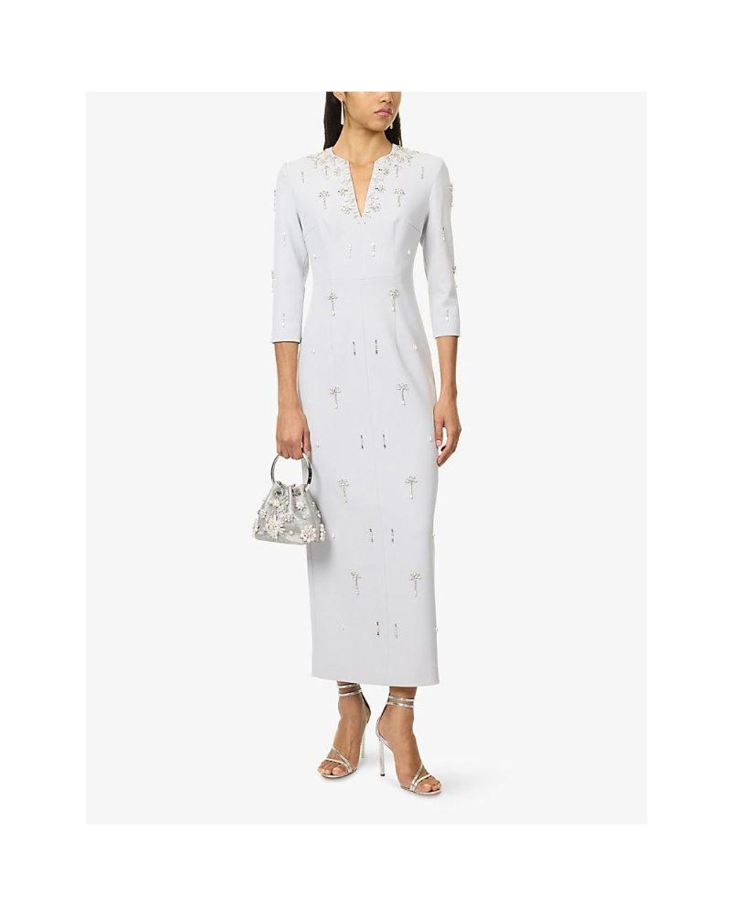 Huishan Zhang White Skye Embellished Woven Midi Dress