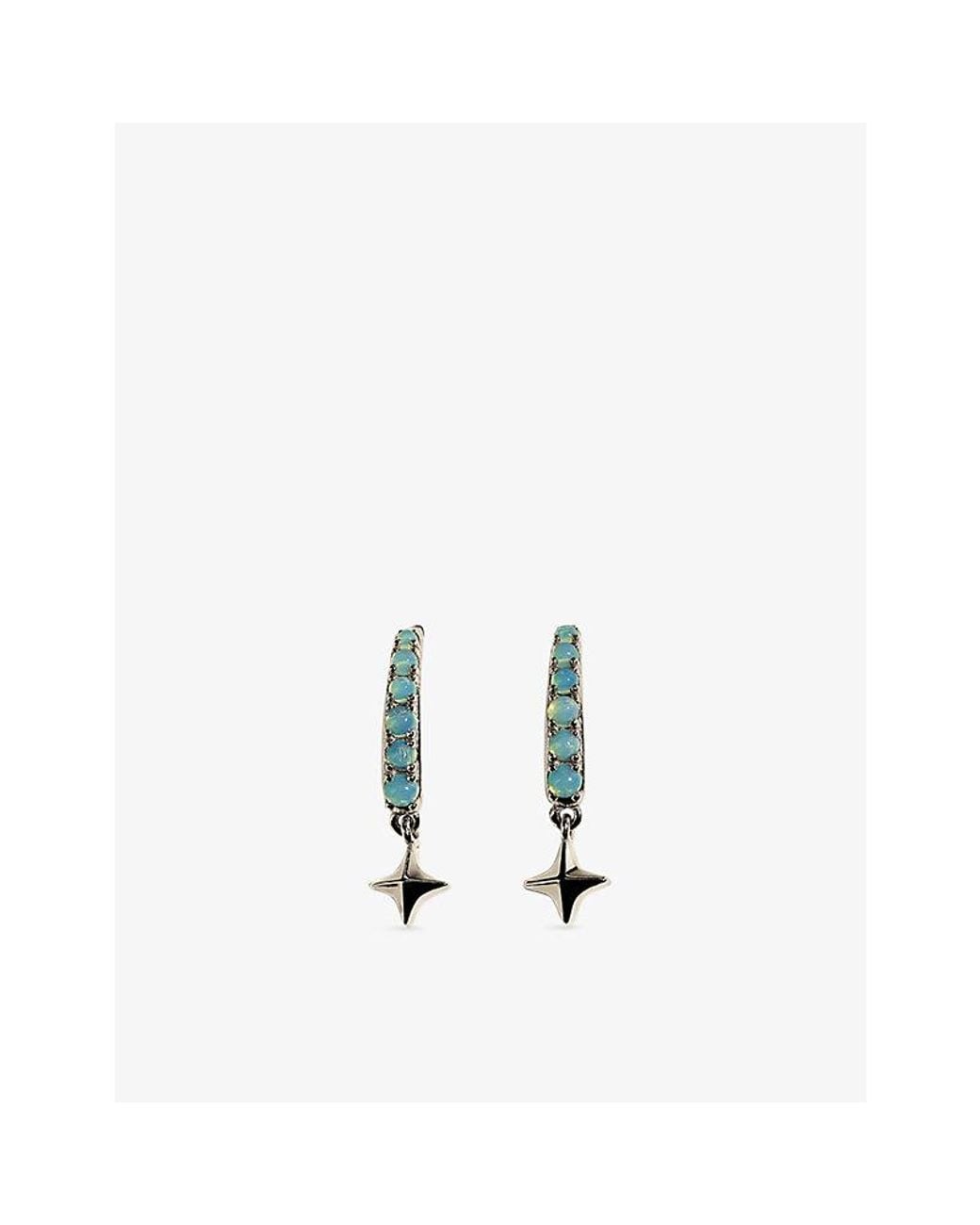 Astrid & Miyu White Cosmic Opal Hook Rhodium-Plated Sterling Huggies