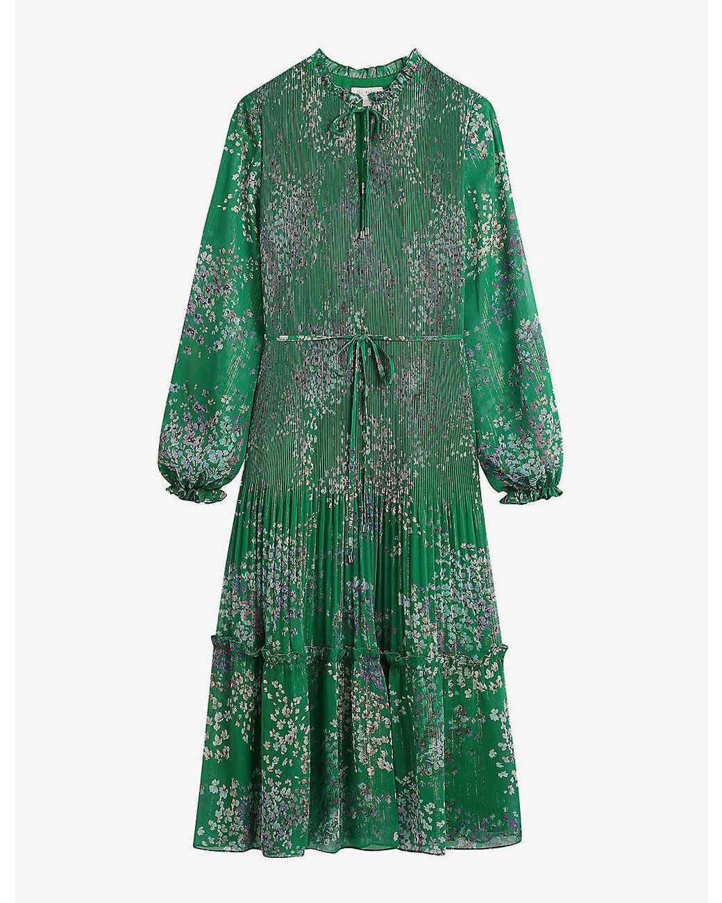 Ted Baker Rosiiie Serendipity-print Pleated Long Sleeve Midi Dress in ...