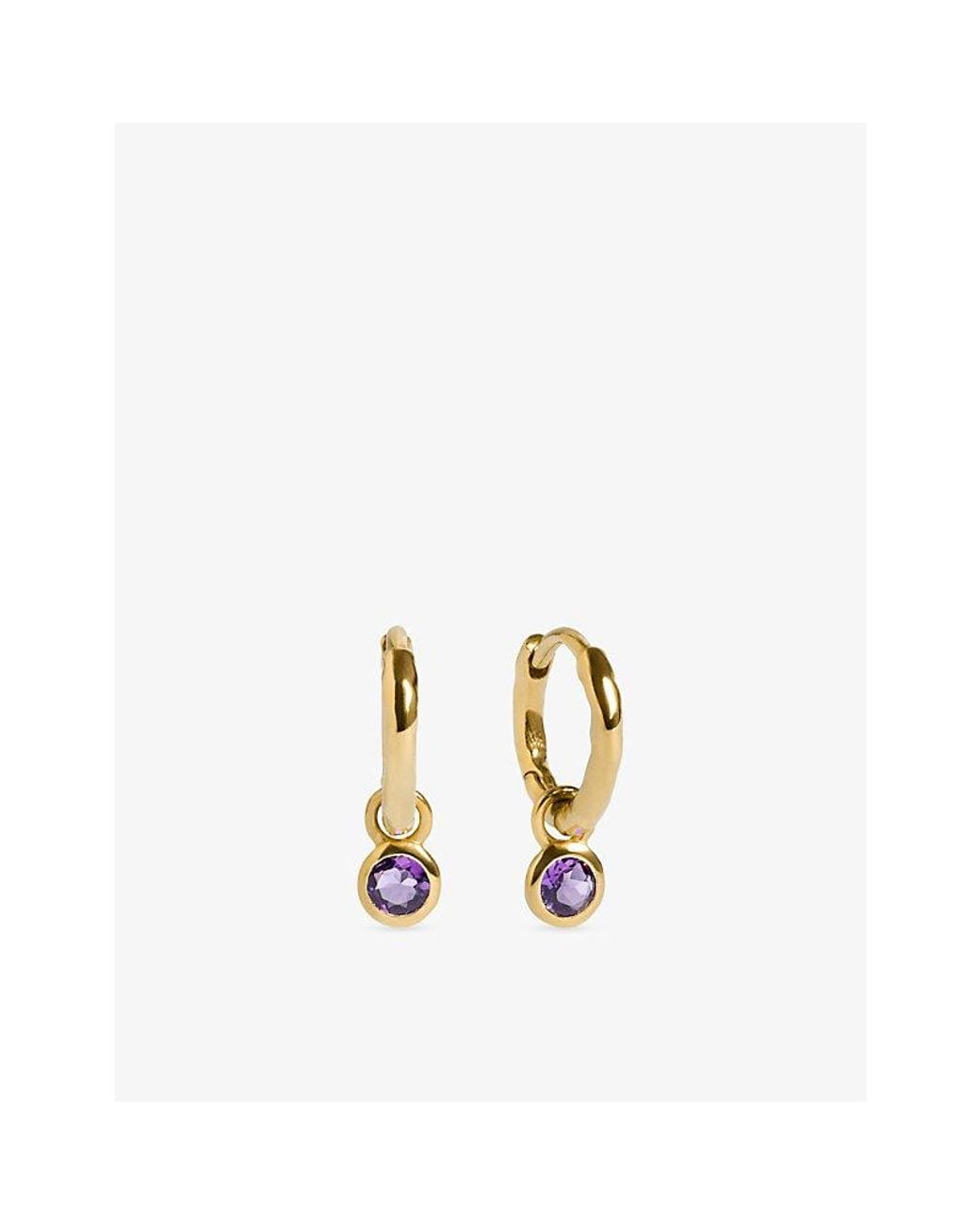 Monica Vinader Metallic February Birthstone 18Ct- Vermeil And Amethyst Huggie Earrings