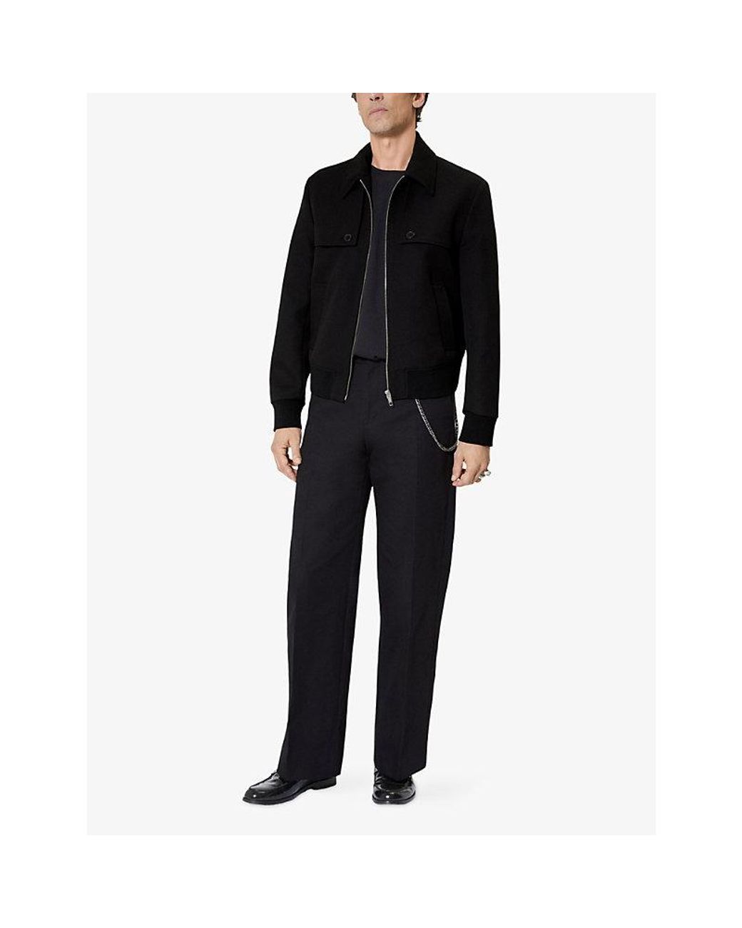 The Kooples Black Bib-Collar Zip-Up Woven Jacket for men