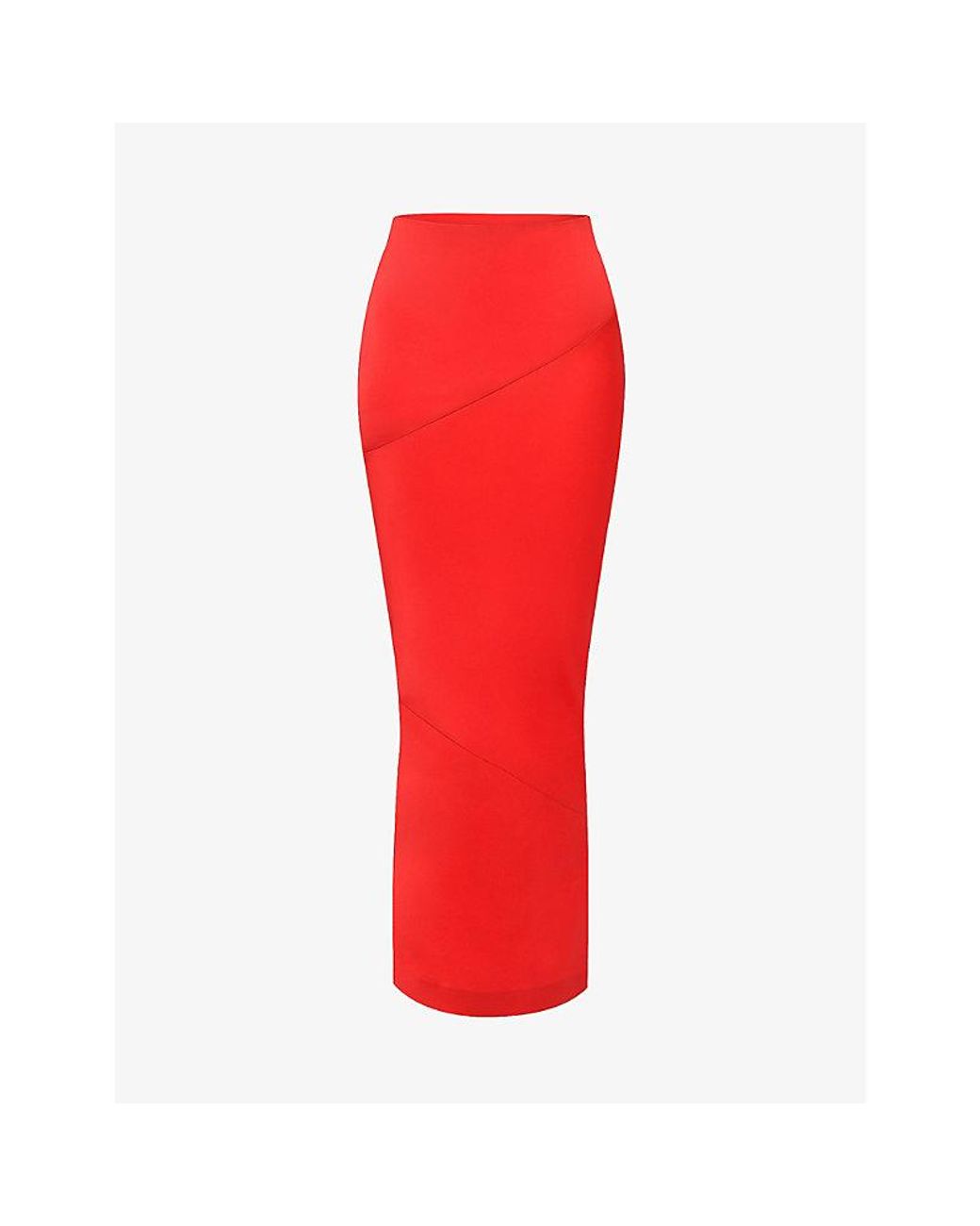 House Of Cb Red Colette Fitted Satin Midi Skirt