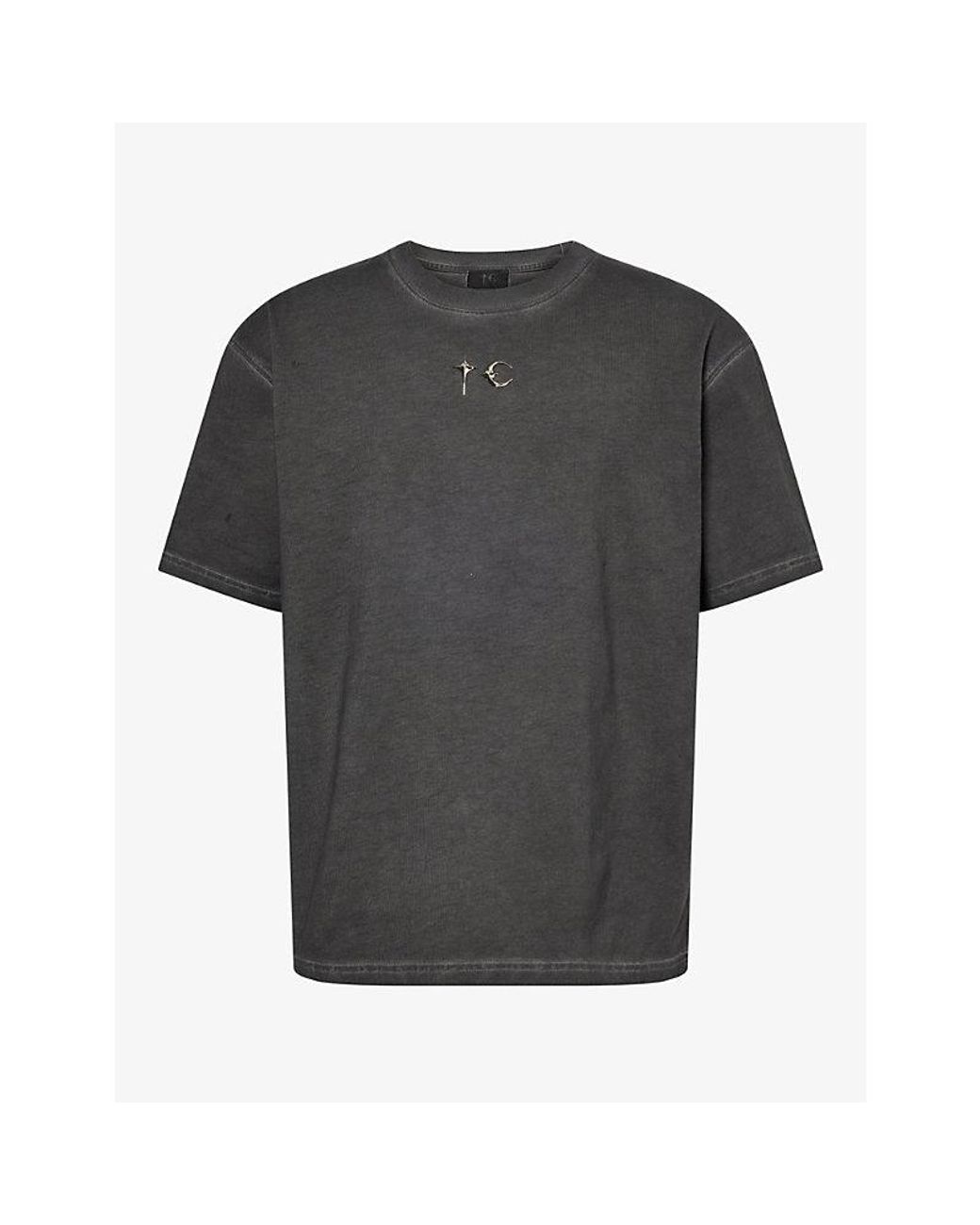 THUG CLUB Gray Brand-Plaque Cotton T-Shirt for men