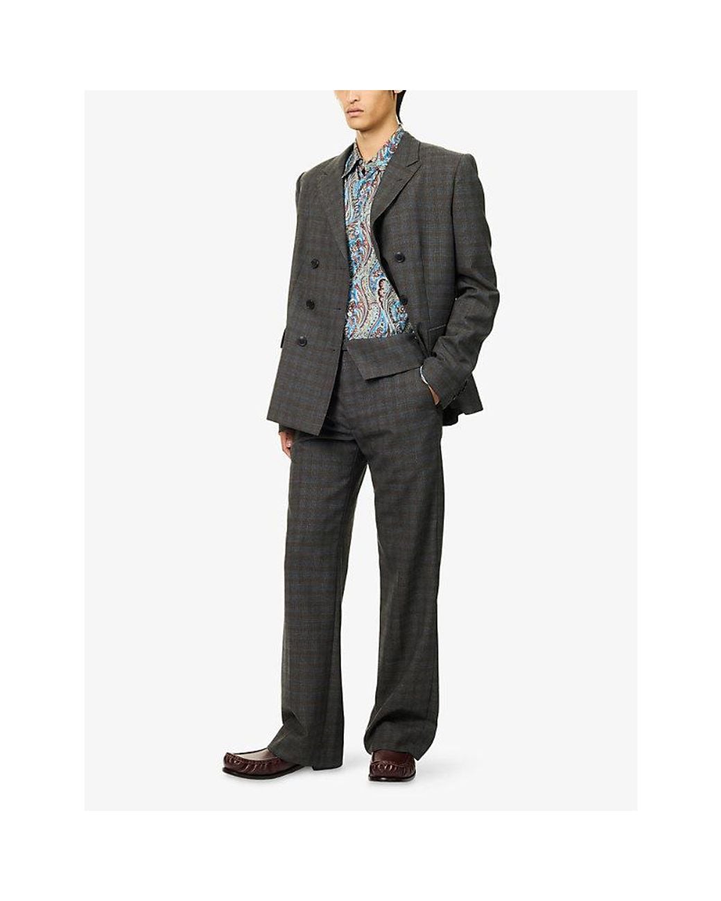 Dries Van Noten Blue Caper Paisley Long-Sleeve Satin Shirt for men