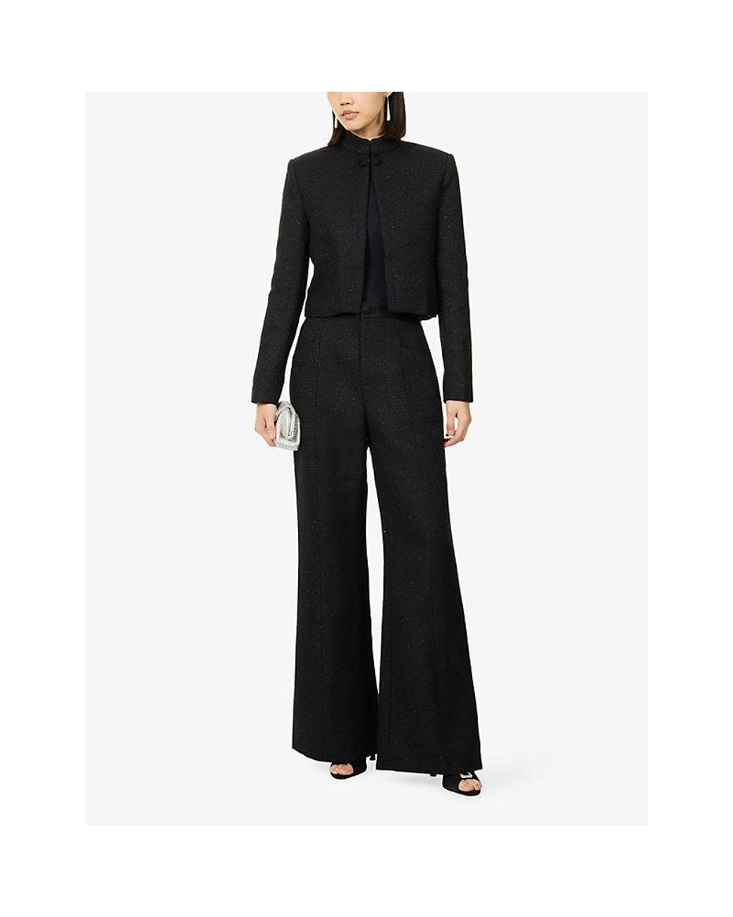 Odd Muse Blue Cropped Metallic-Tweed Jacket
