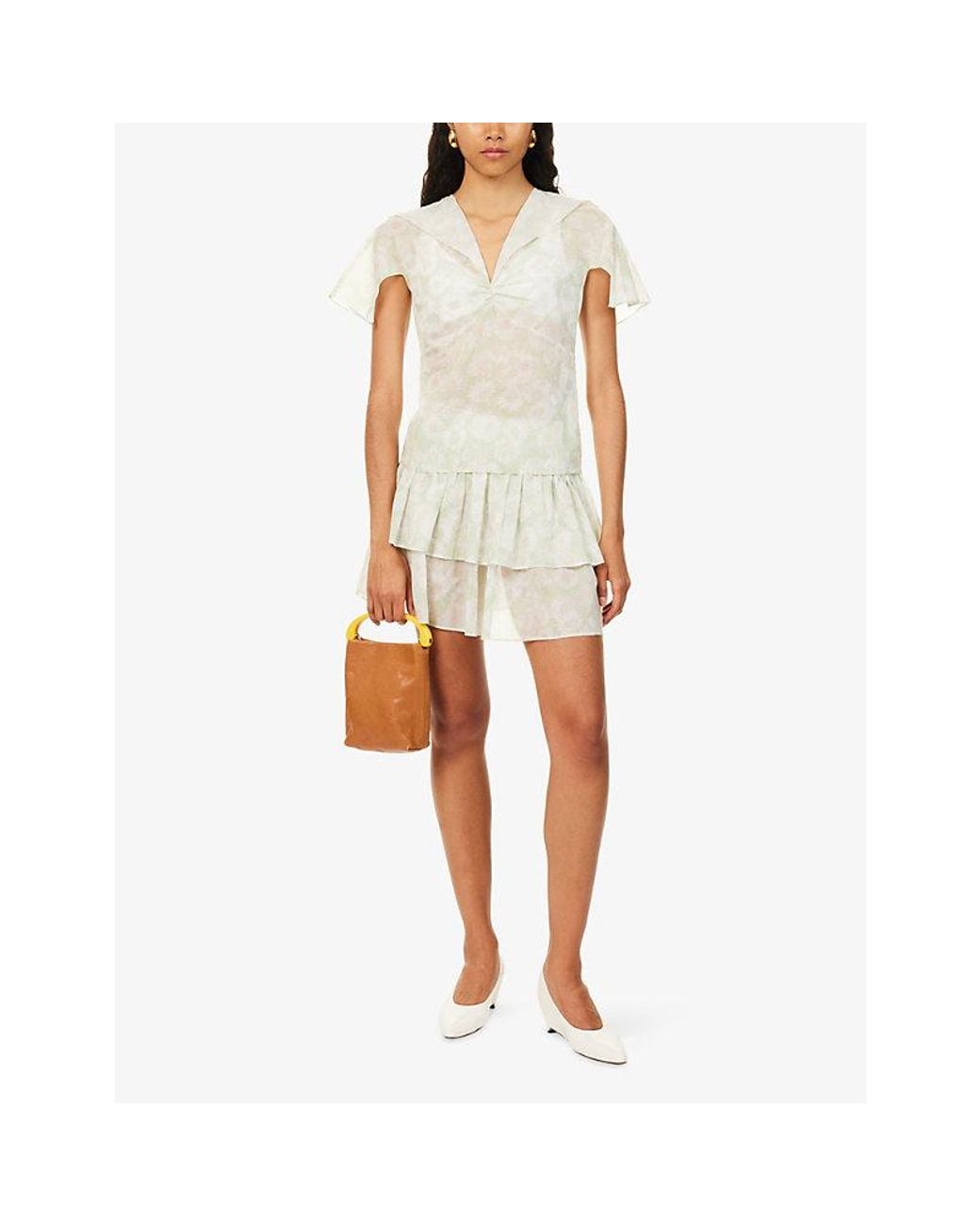 Stella McCartney White Daisy-Print Cap-Sleeve Silk Top