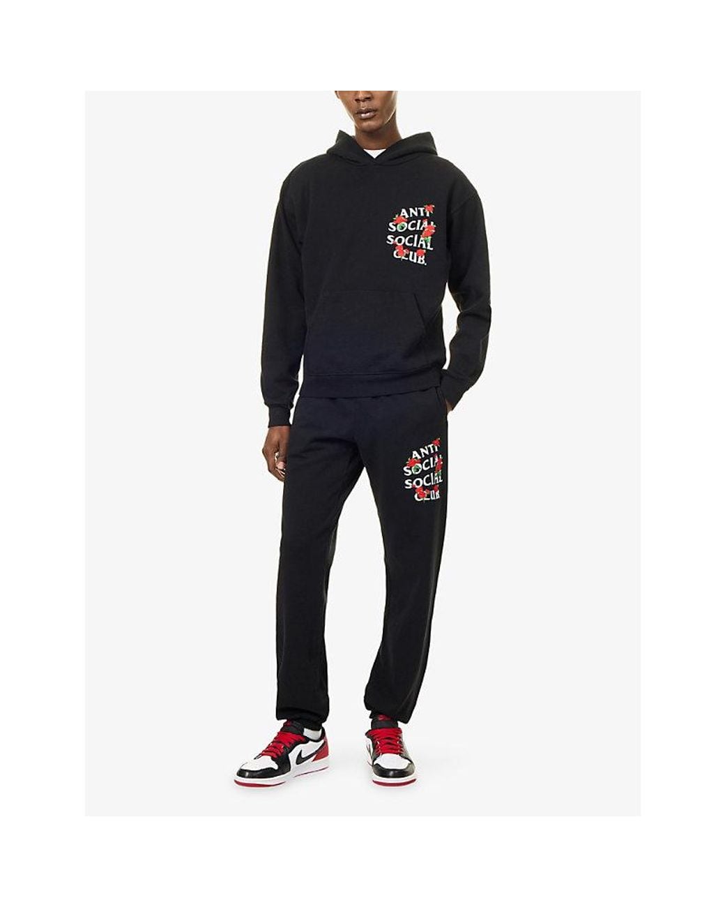 ANTI SOCIAL SOCIAL CLUB Blue Kkotch Embroidered-Rose Cotton-Jersey Jogging Bottoms for men