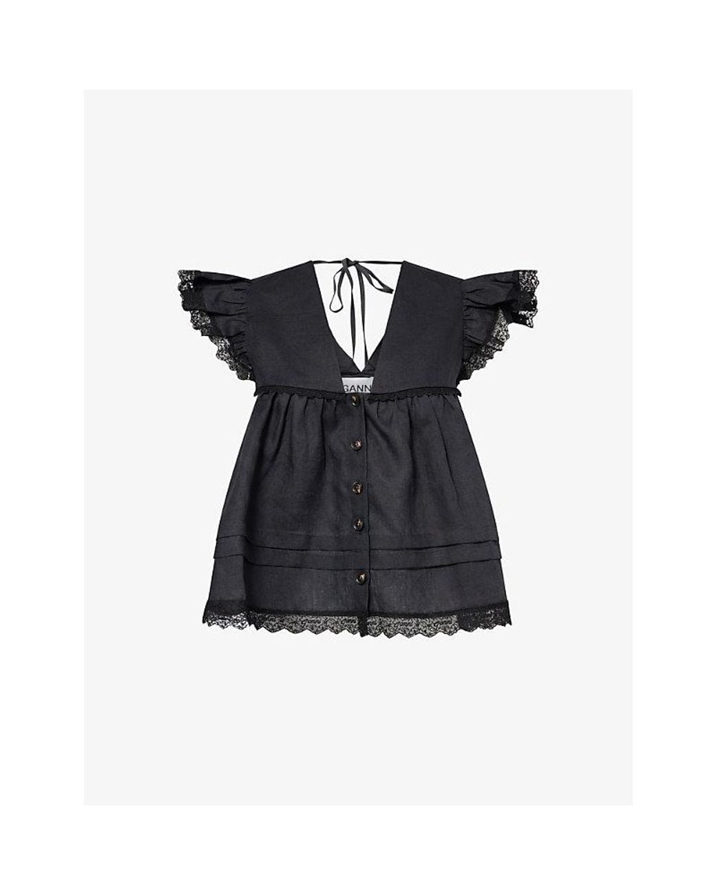 Ganni Blue Angel Short-Sleeve Linen Top