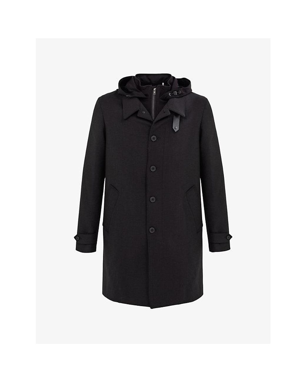 IKKS Hooded Long-sleeve Stretch-woven Trench Coat in Black for Men | Lyst