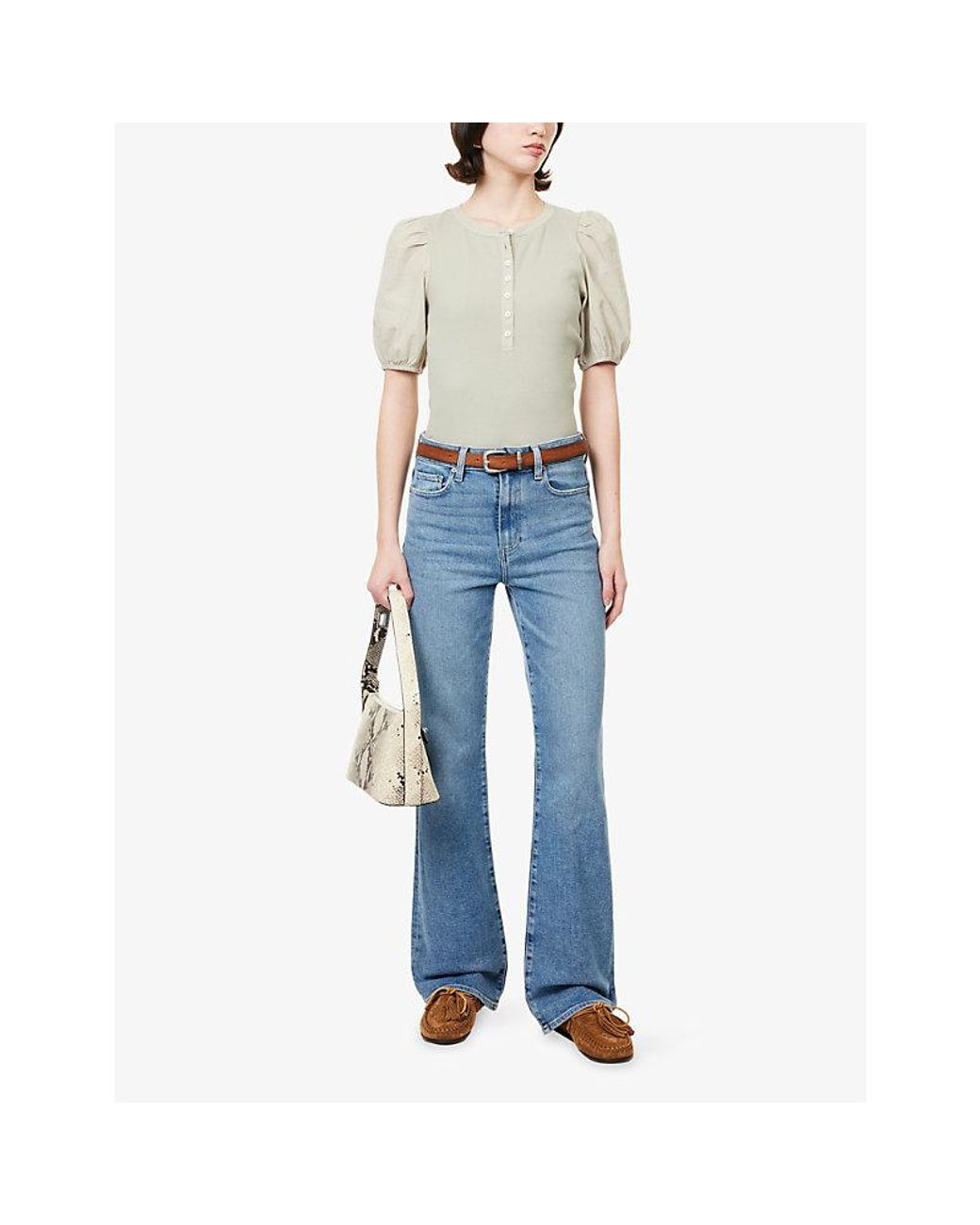 PAIGE Blue Stevie 32' Boot-Cut High-Rise Denim Jeans