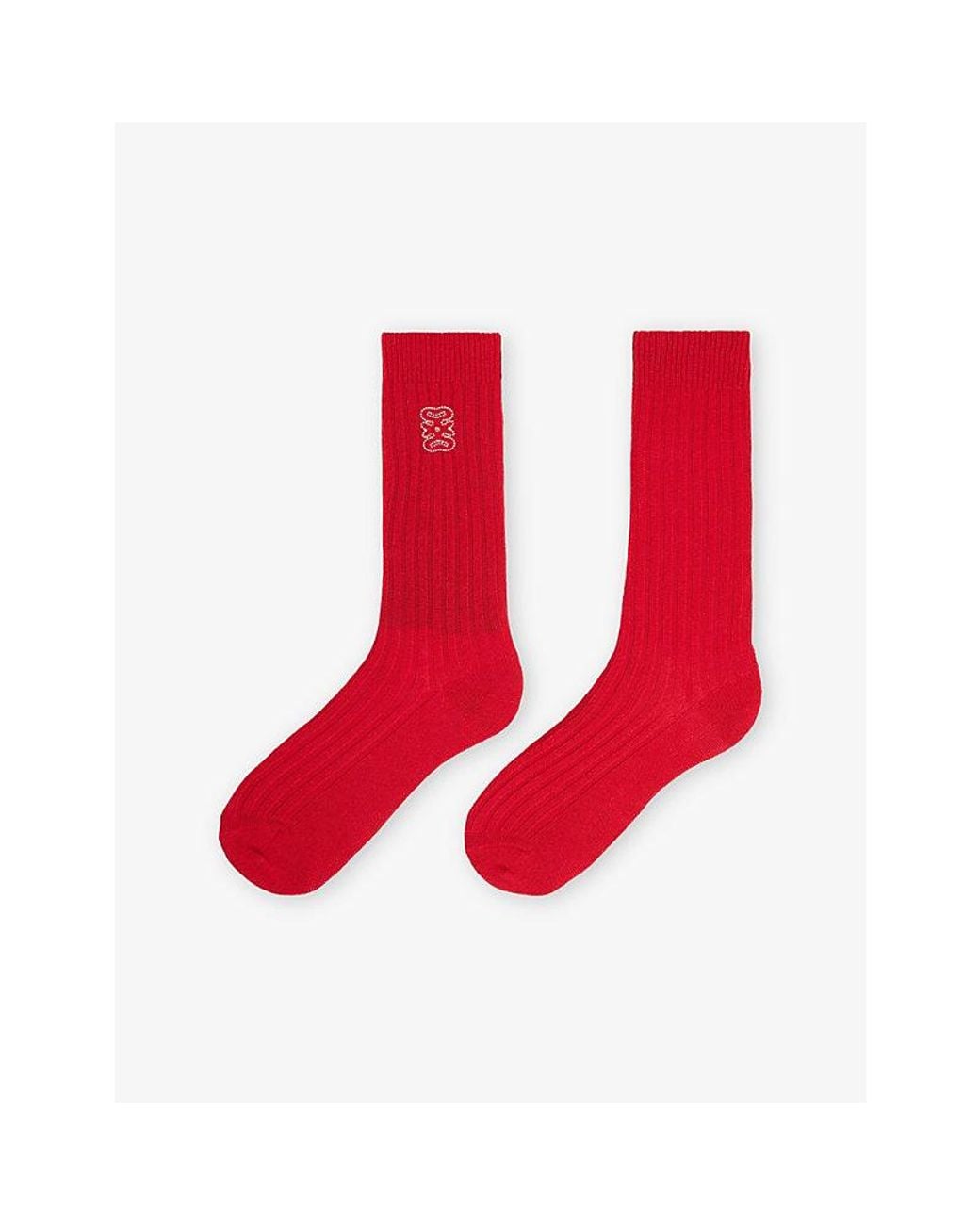 Sandro Ribbed Logo-Embroidered Wool And Cashmere-Blend Socks