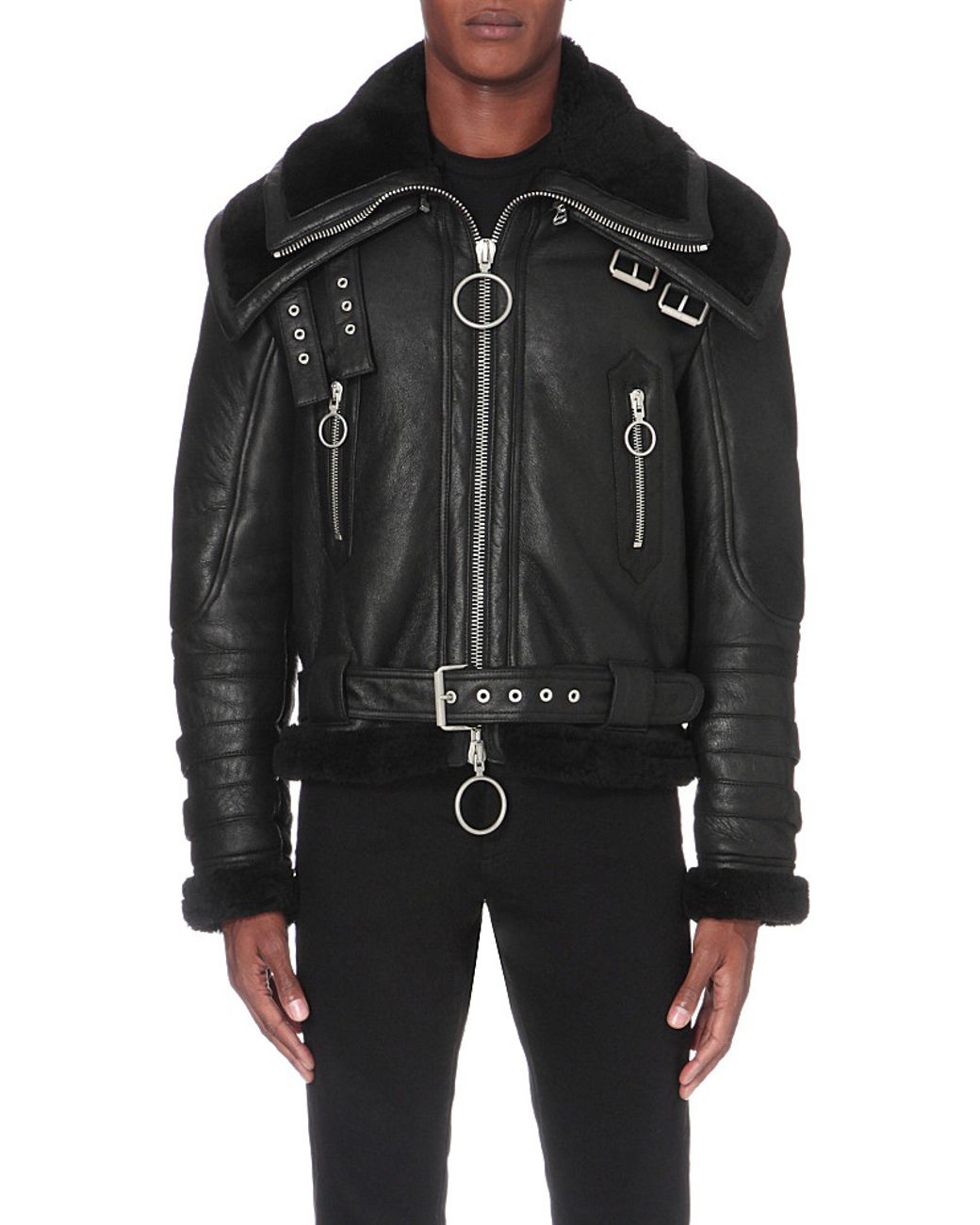 Sluiting mot Een evenement Off-White c/o Virgil Abloh Double Collar Shearling Leather Jacket in Black  for Men | Lyst