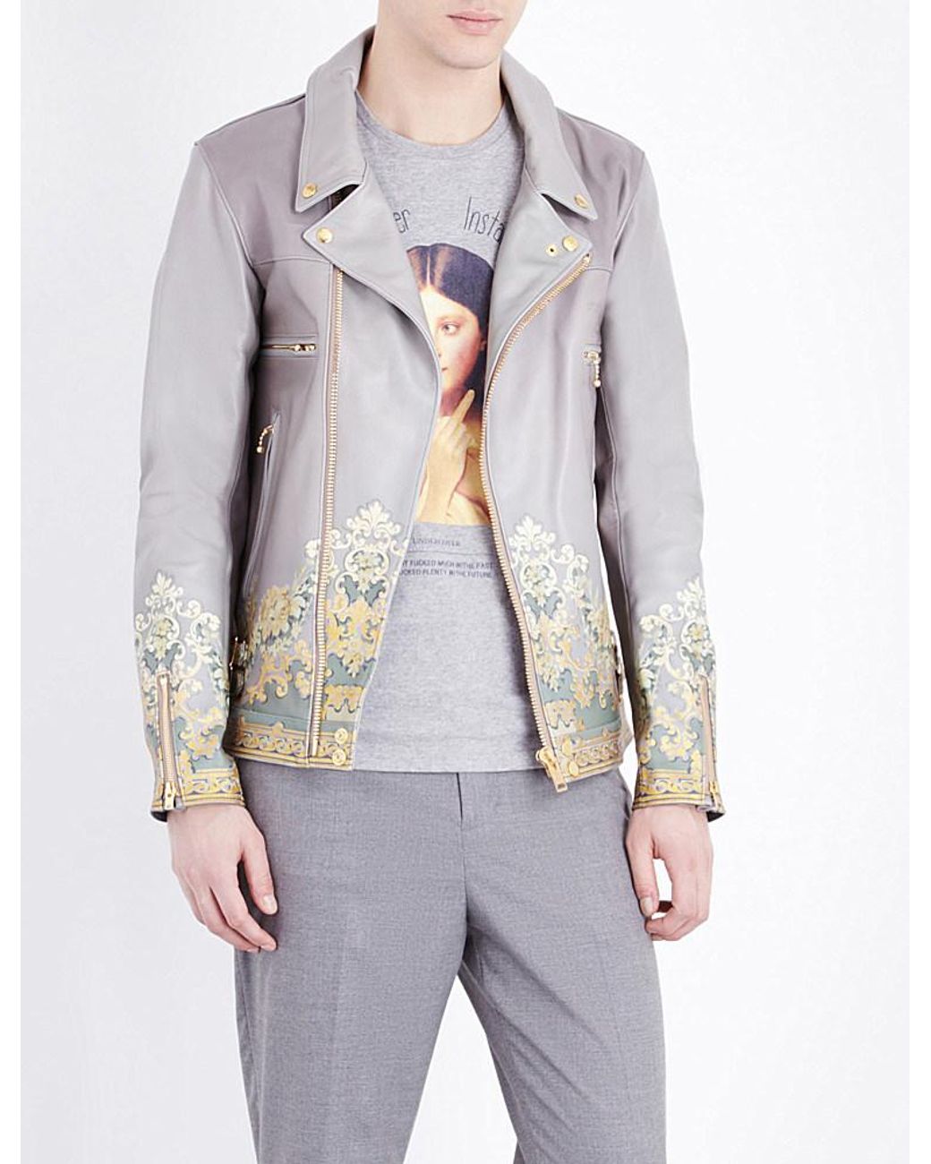 Undercover Baroque-print Leather Jacket in Gray Beige (Gray) for Men | Lyst