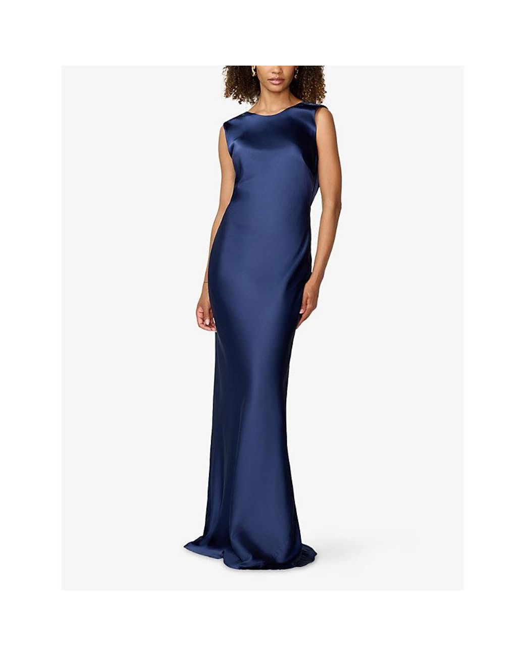 OMNES Blue Lara Open-Back Satin Maxi Dress