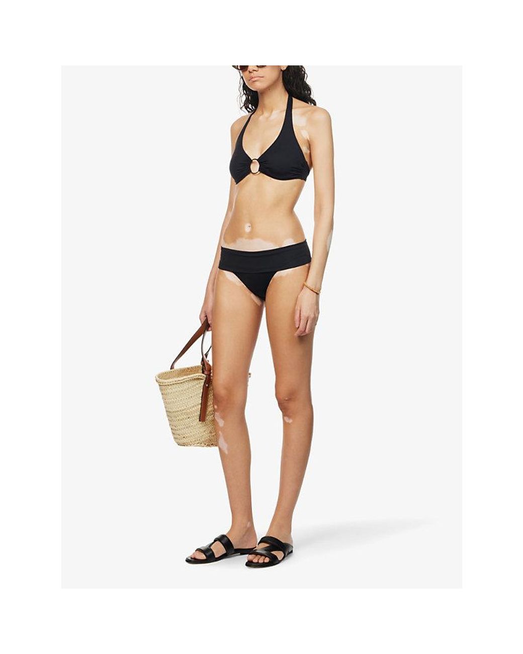 Melissa Odabash Blue Brussels Ring-Embellished Halter-Neck Bikini Top