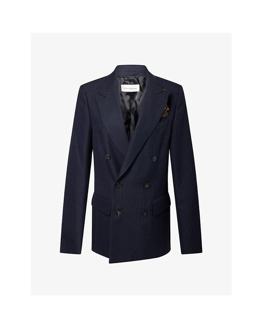 Dries Van Noten Blue Barrysta Embellished Wool Blazer