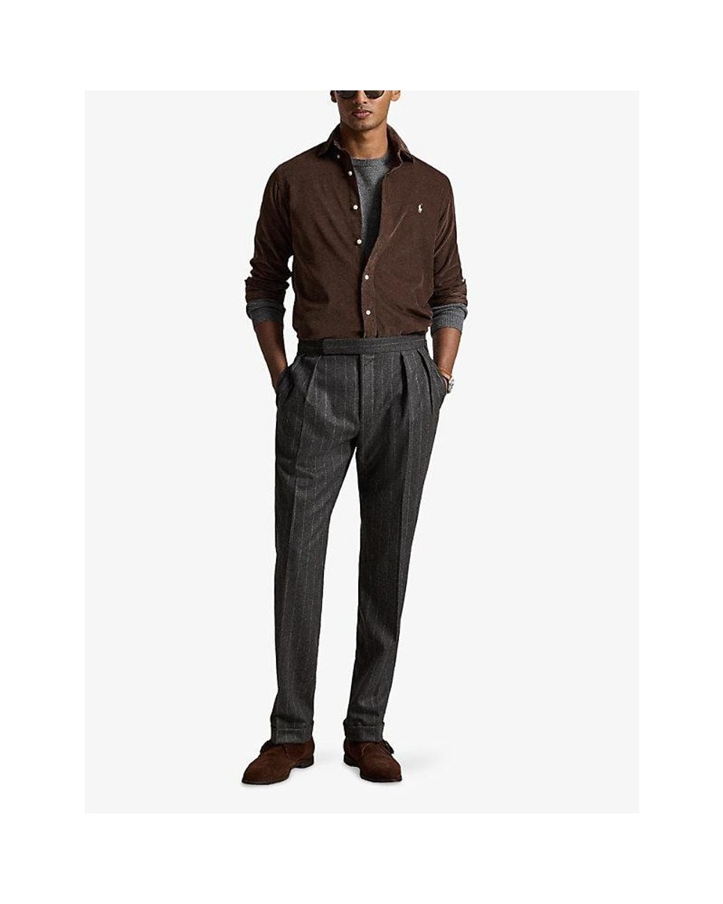Polo Ralph Lauren Brown Long-Sleeve Fine Corduroy Cotton Shirt for men