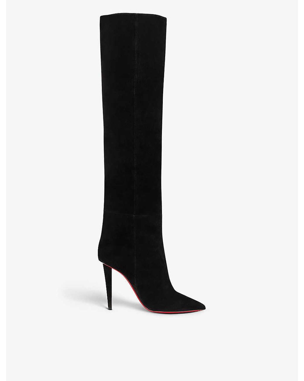 Christian Louboutin Astrilarge 100 Suede Heeled Boots in Black | Lyst