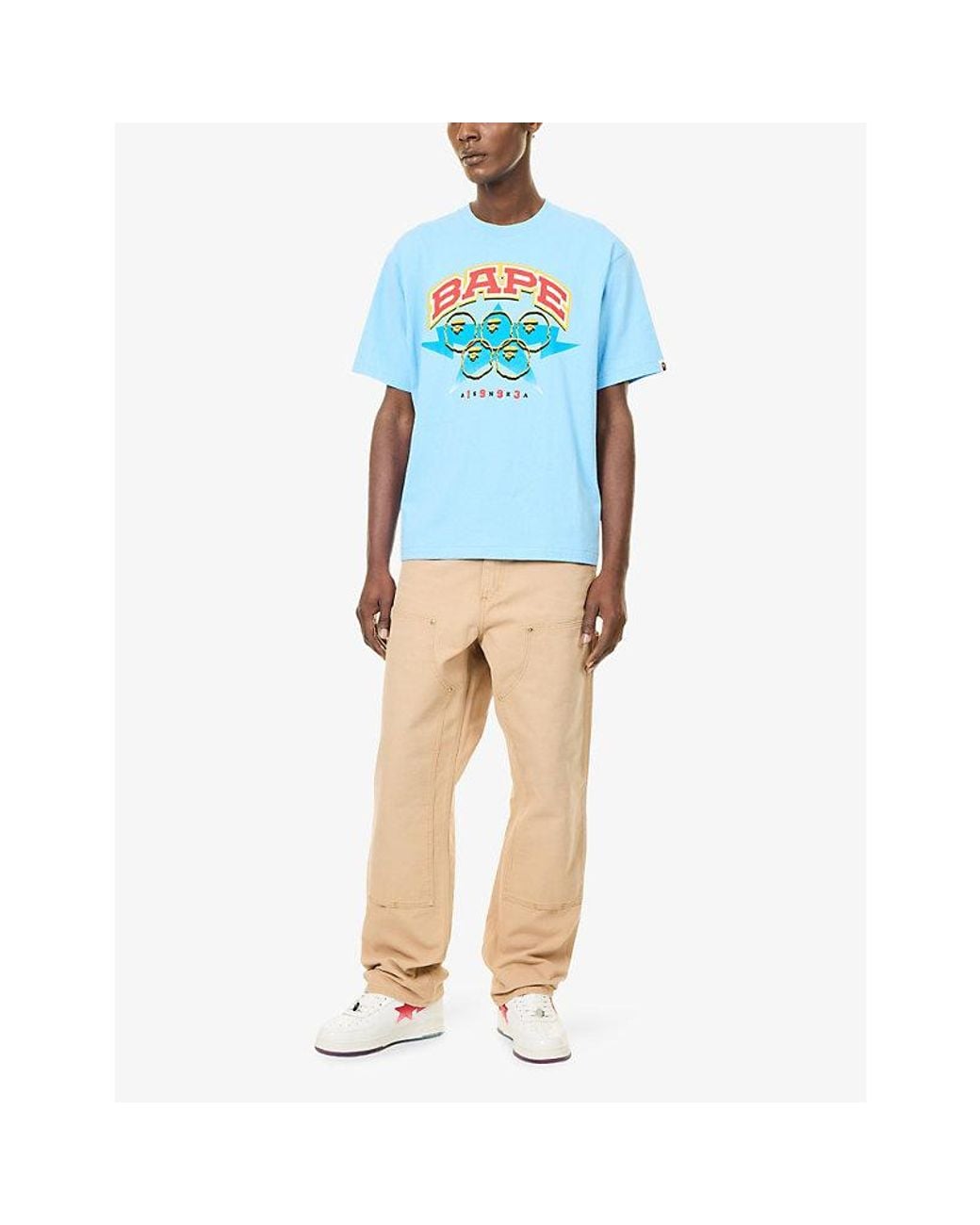 A Bathing Ape Blue Bape Twin Sta Graphic-Print Cotton T-Shirt for men
