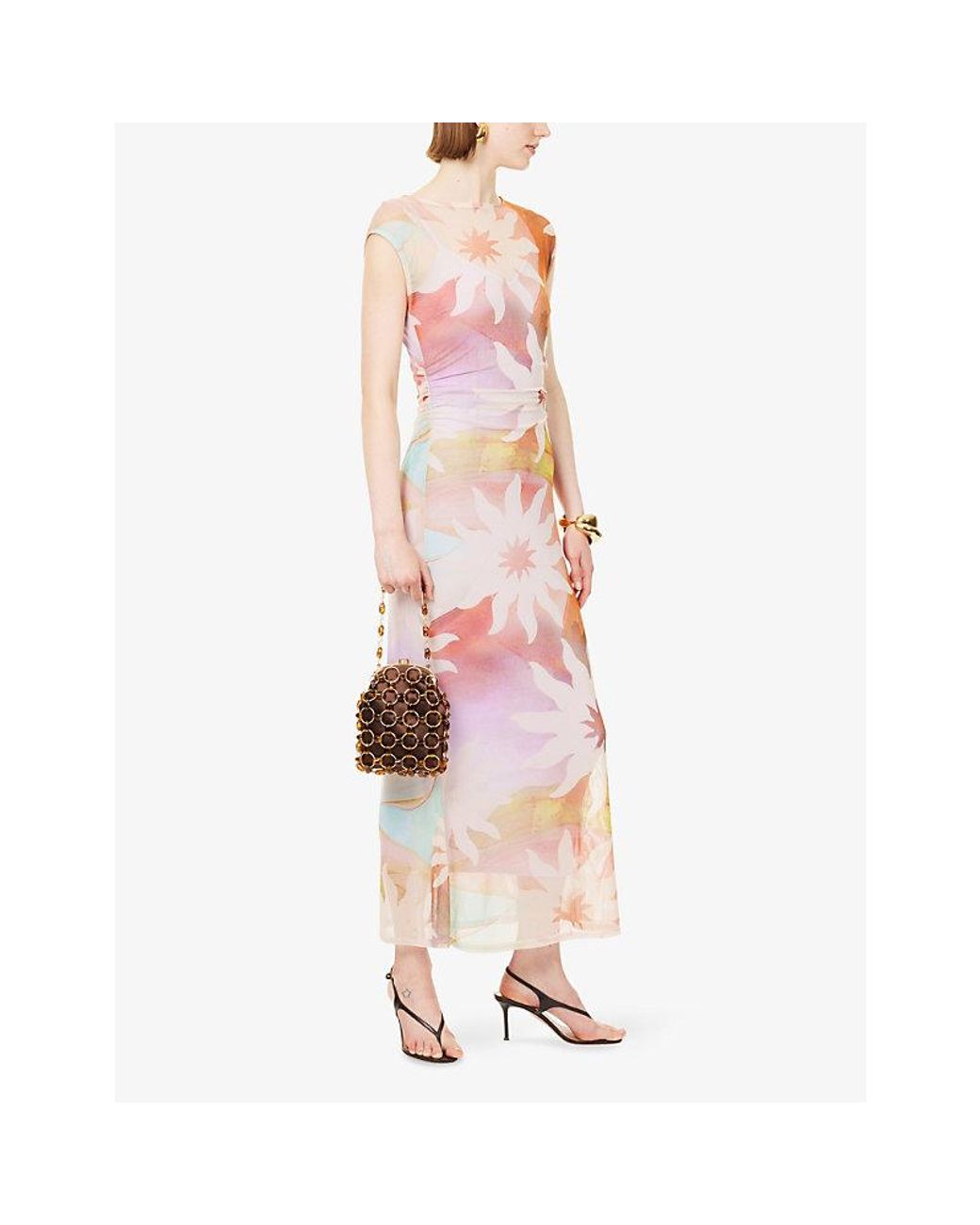 Never Fully Dressed Pink Soleil Luna Printed Mesh Maxi Dress