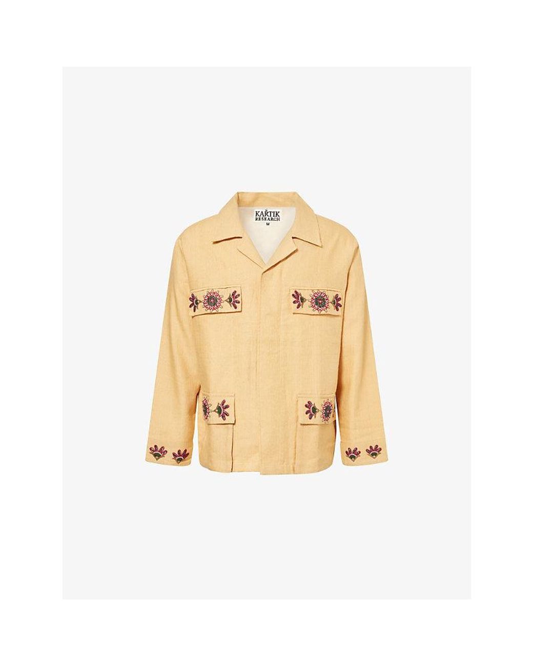 Kartik Research Natural Jaisalmer Bead-Embroidered Linen Jacket for men