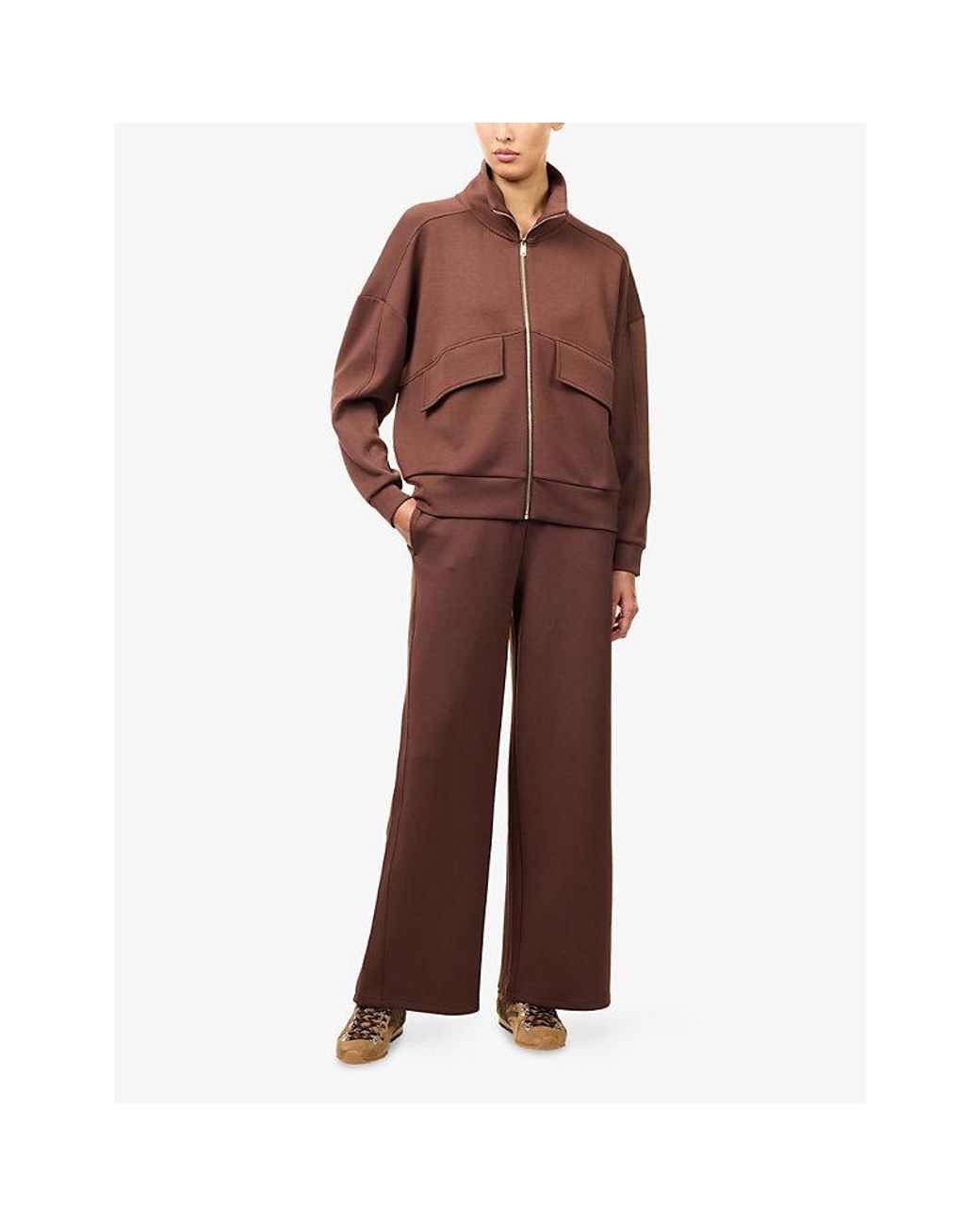 Now You Live Brown Foxton Wide-Leg Stretch-Modal-Blend Jogging Bottoms