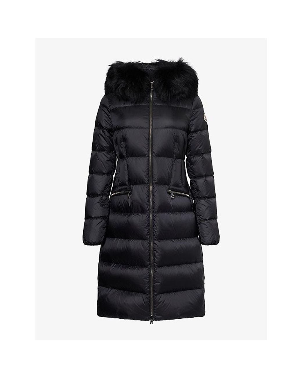 Moncler Black Boedic Hooded Shearling-Trimmed Long Down Jacket