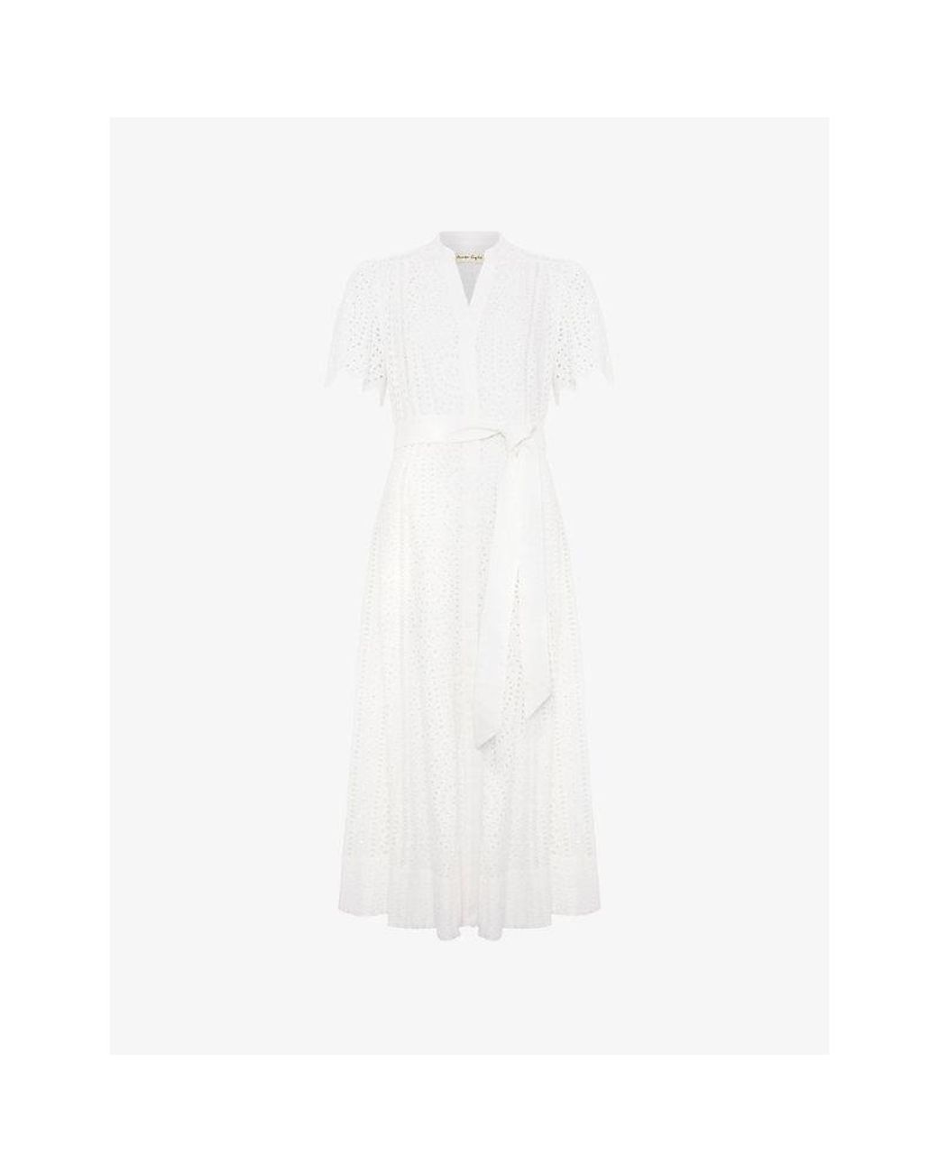 Phase Eight White Aletta Belted-Waist Cotton Midi Dress