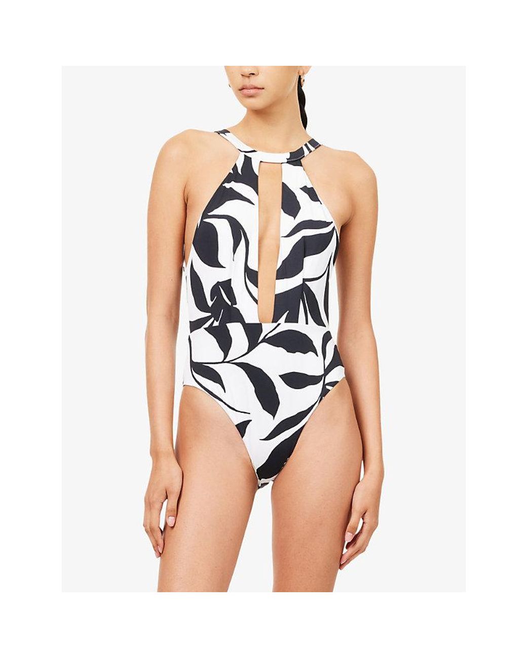 Max Mara White Printed Halter-Neck Swimsuit