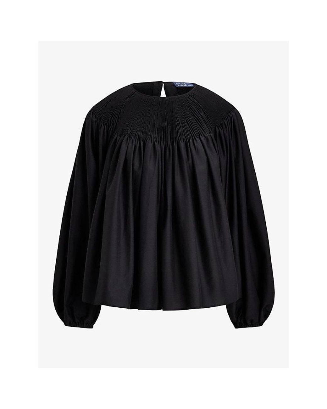 Polo Ralph Lauren Black Pleated Oversized Silk-Cotton Blend Blouse