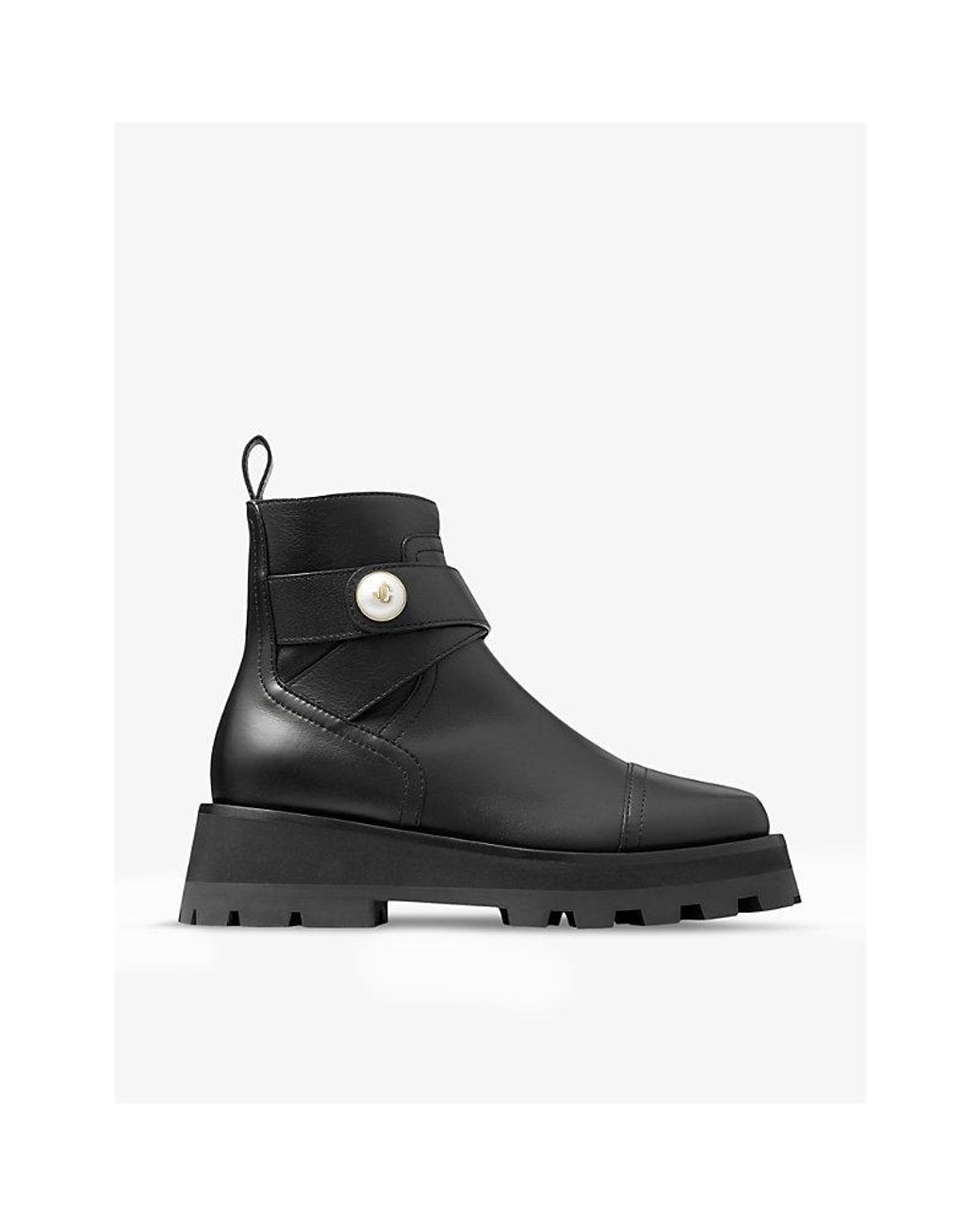 Jimmy Choo Black Meena Button-Embellished Leather Ankle Boots