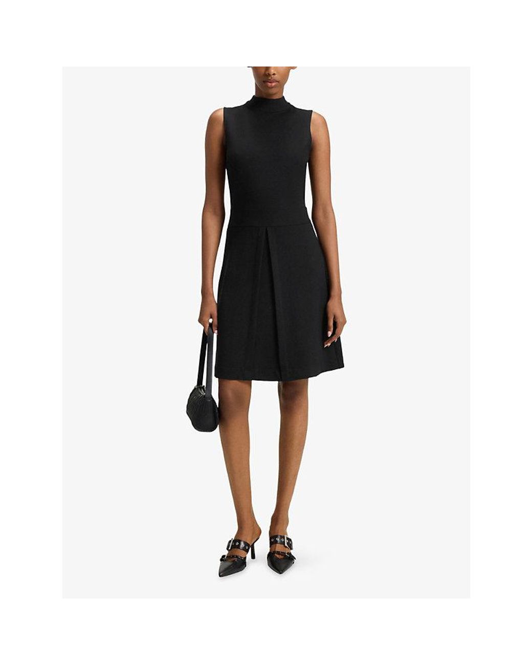HUGO Black Sleeveless Pleat-Skirt Jersey Mini Dress