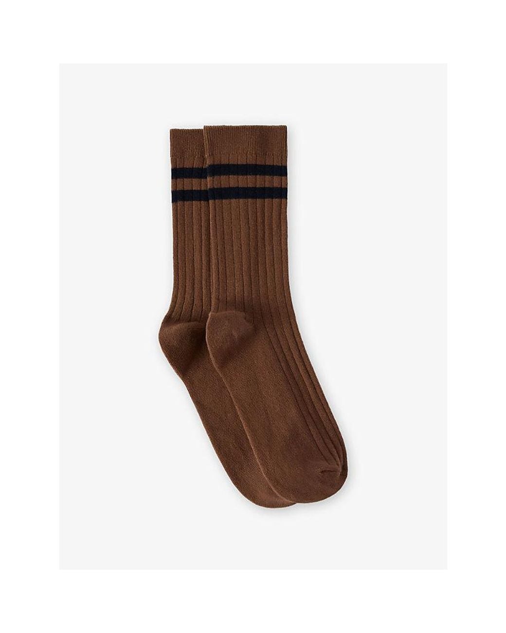 Whistles Brown Striped Ribbed Cotton-Blend Socks