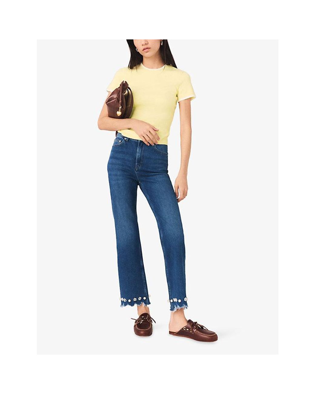 Maje Blue Beaded Flared Bootcut Denim Jeans