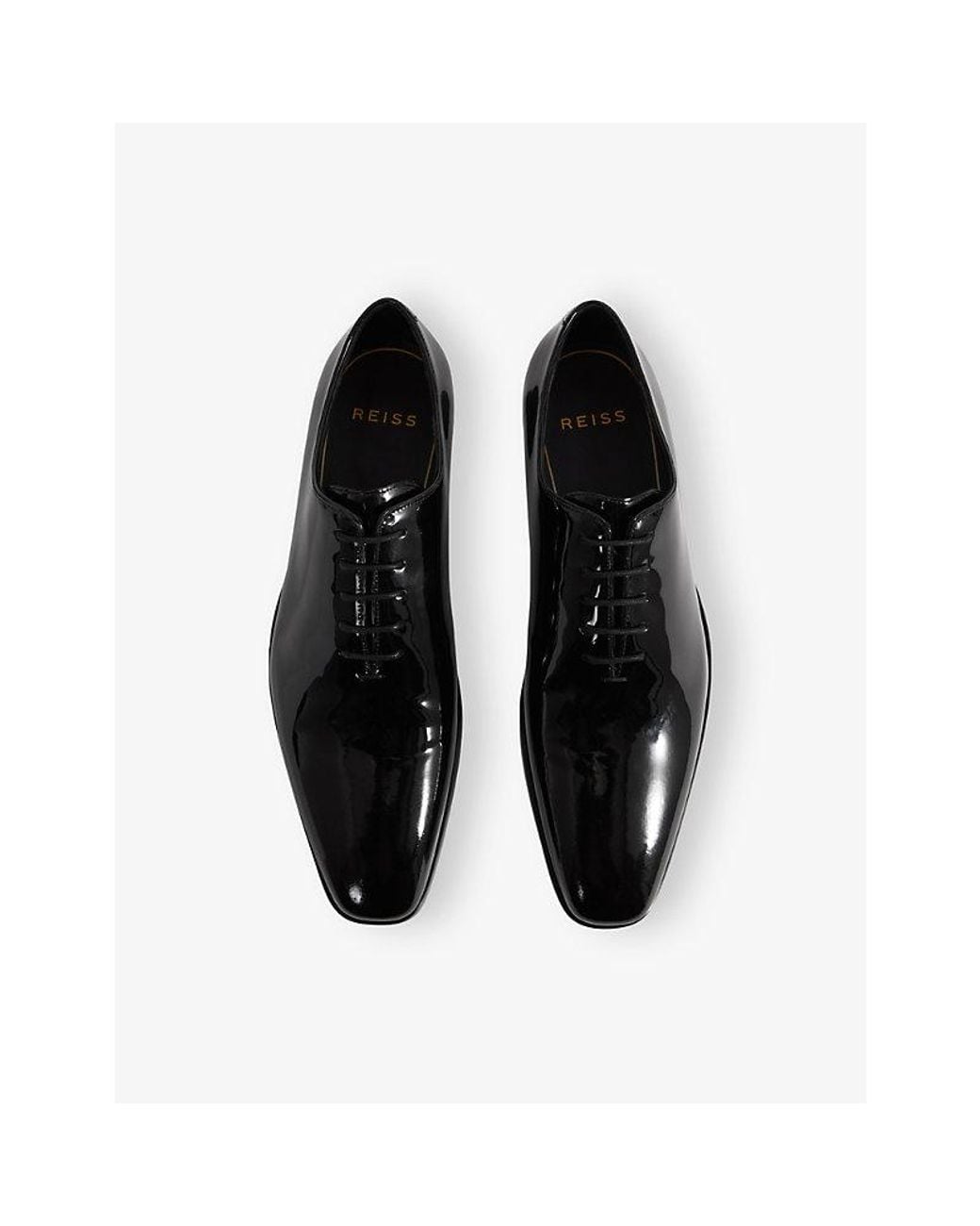 Reiss Black Mead Lace-Up Patent-Leather Shoes for men