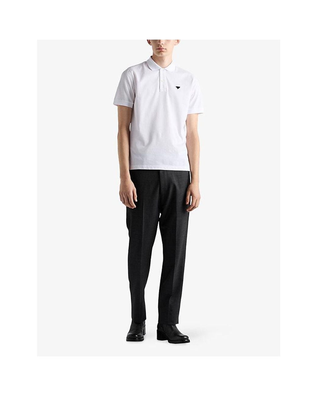 Prada White Triangle-Logo Cotton-Piqué Polo Shirt for men