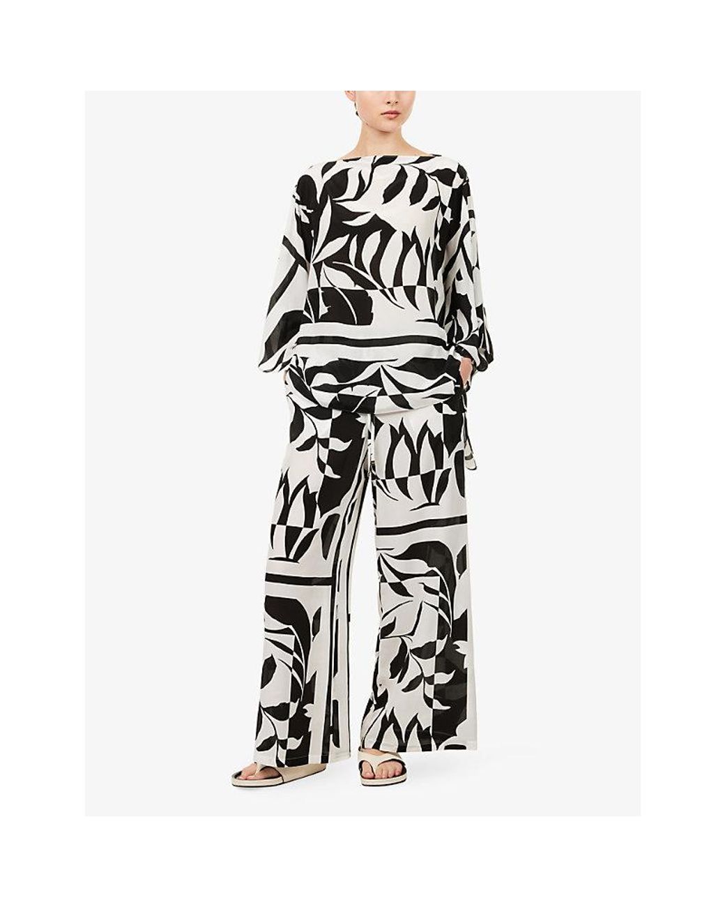 Max Mara Black Voto Printed Wide-Leg Silk Trousers