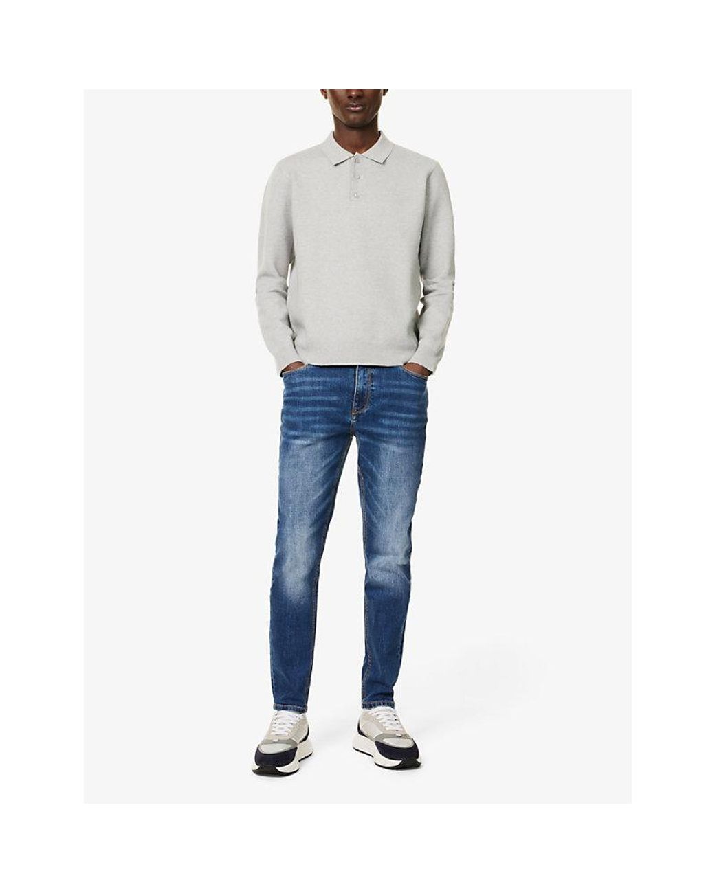 Arne Blue Five-Pockets Brand-Patch Tapered-Leg Slim-Fit Stretch-Denim Jeans for men