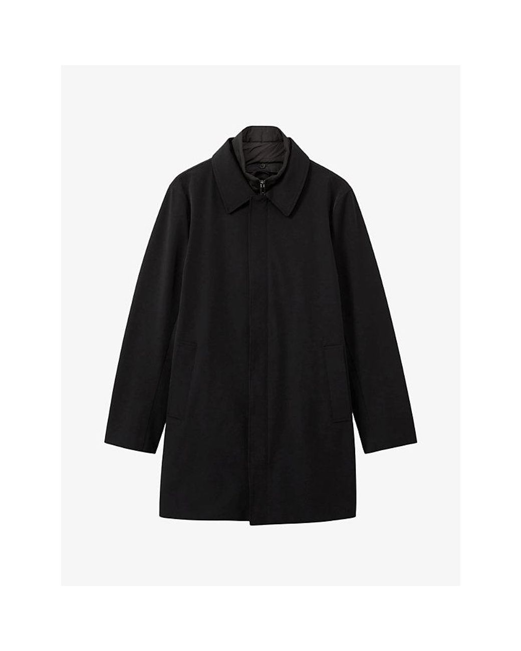 Reiss Logan - Black Hybrid Removable Funnel Neck Overcoat, L for men