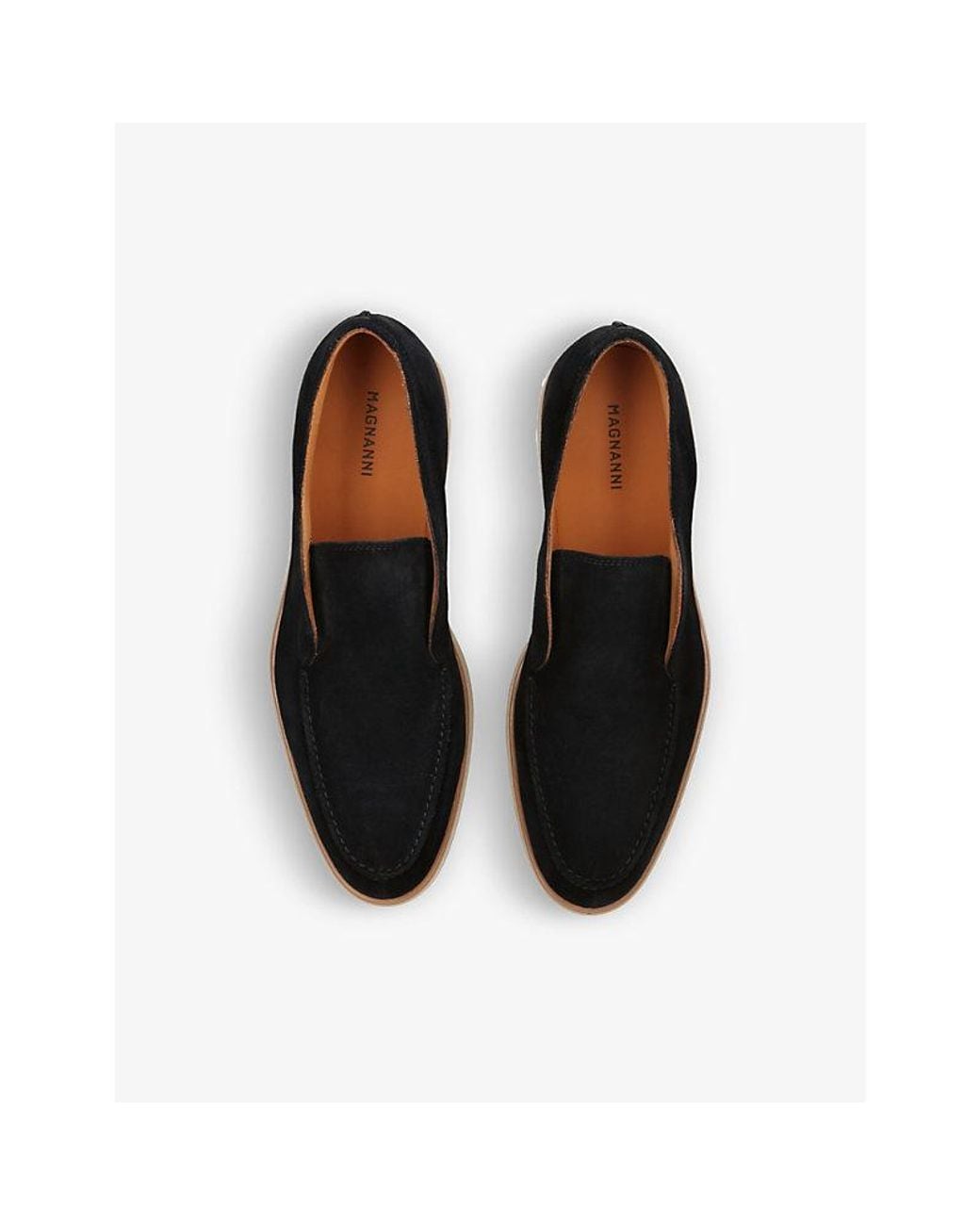 Magnanni Shoes Black Paraiso Tonal-Stitching Suede Mid-Top Loafers for men