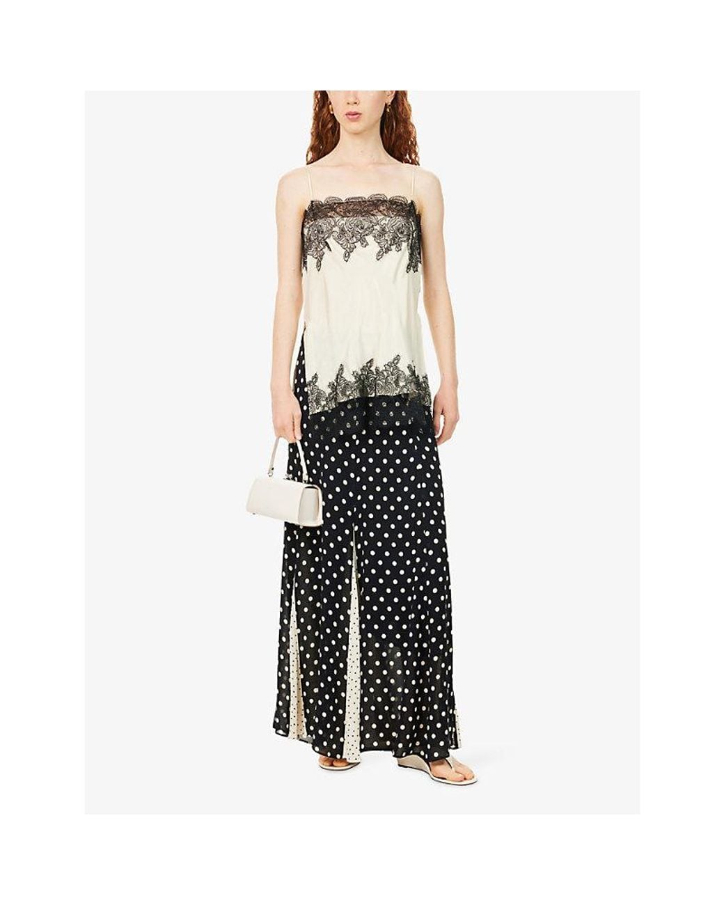 Reformation Black Sally Polka-Dot Georgette Maxi Skirt