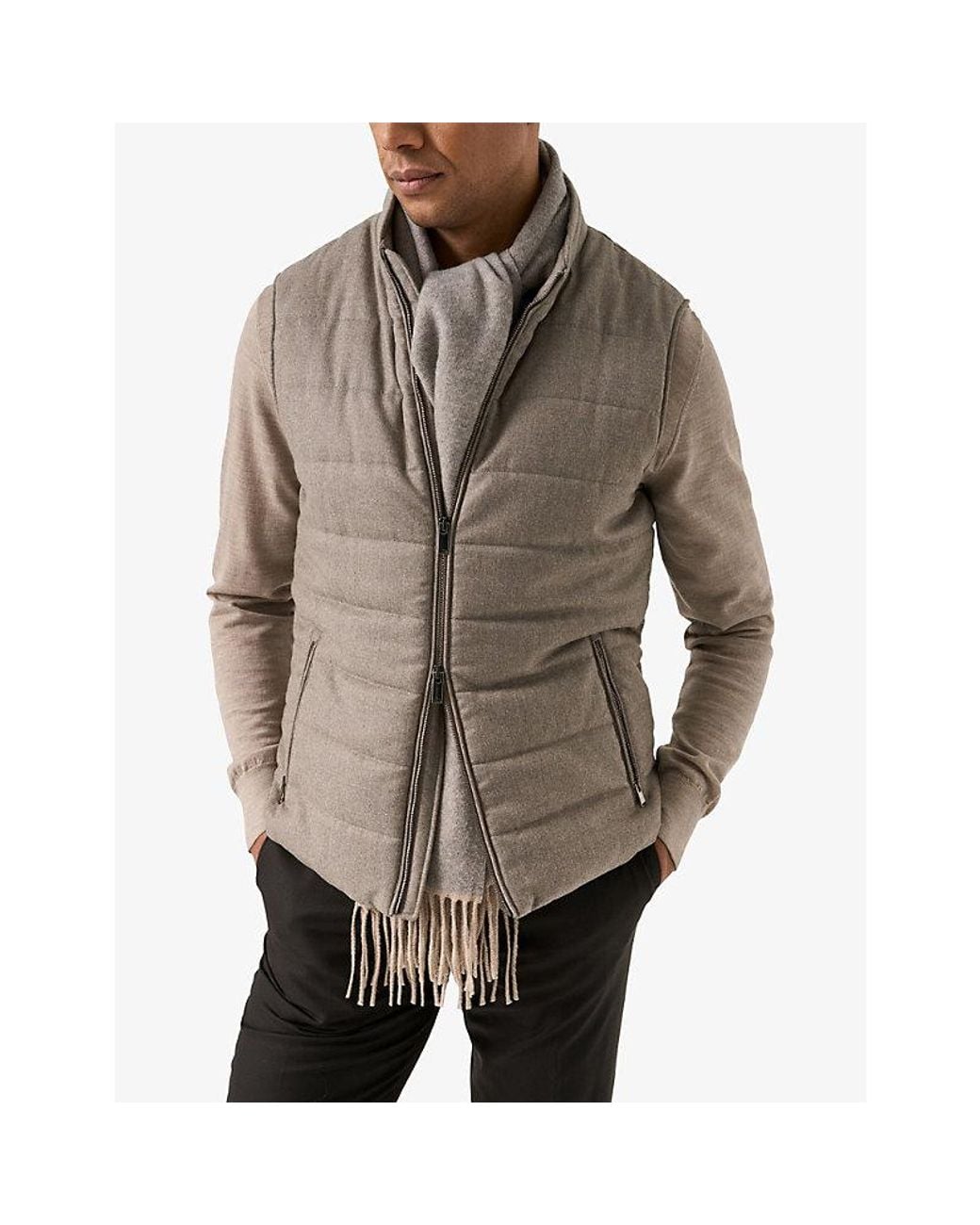Eton of Sweden Brown Flannel Zip Wool Vest for men