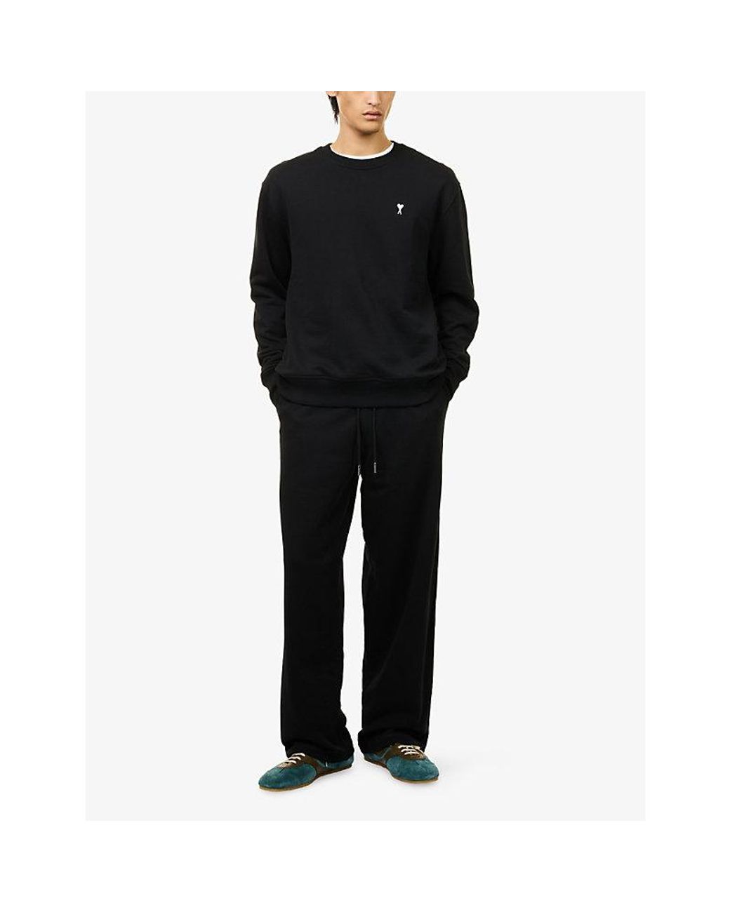 AMI Black Adc Logo Embroidered Cotton Jogging Bottoms for men