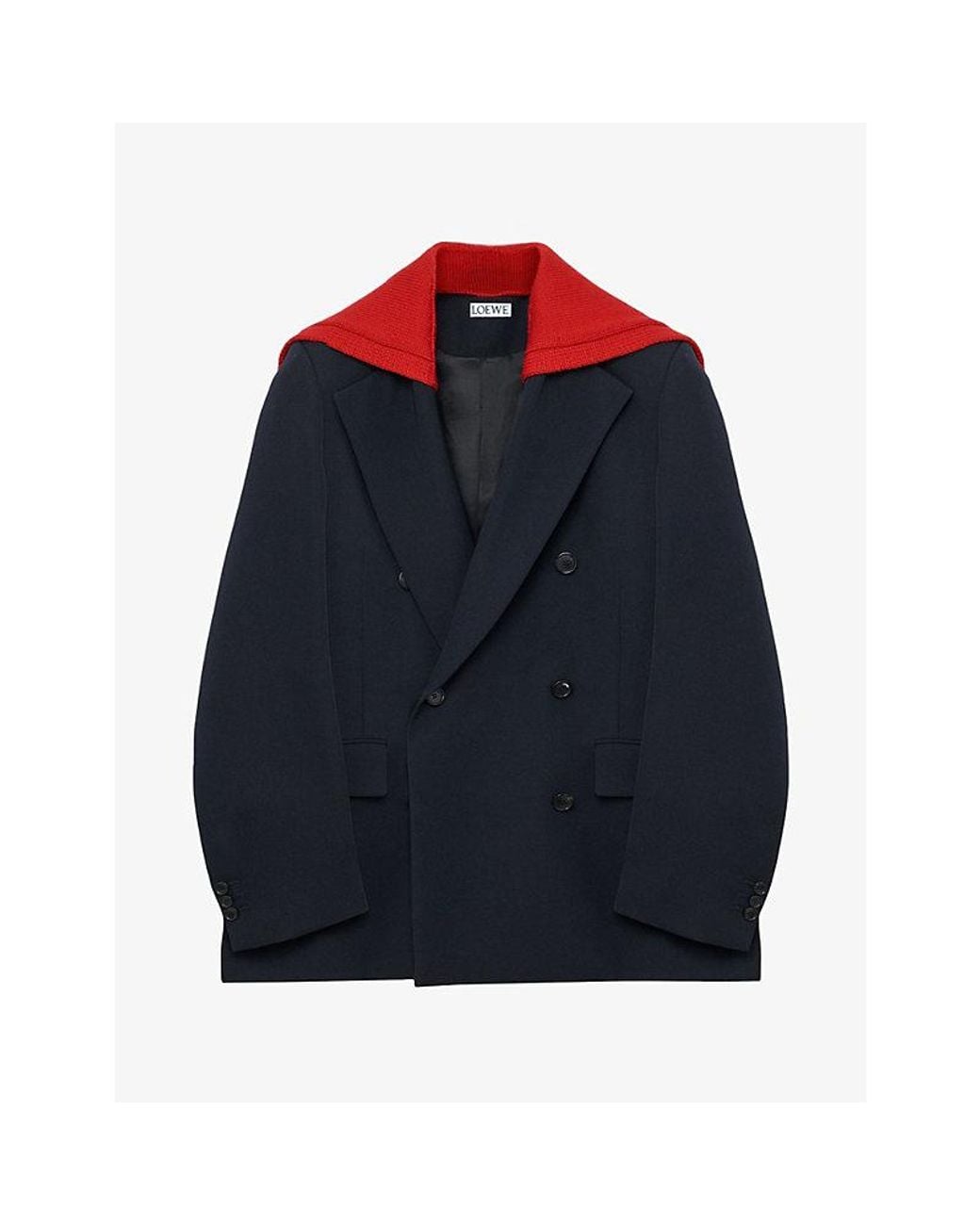 Loewe Blue Knitted-Panel Double-Breasted Wool Jacket