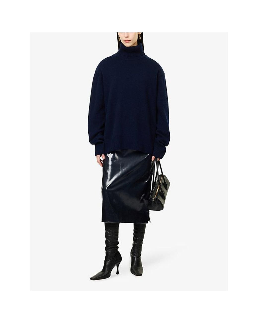Frankie Shop Blue Gala Padded Knit Wool Turtleneck