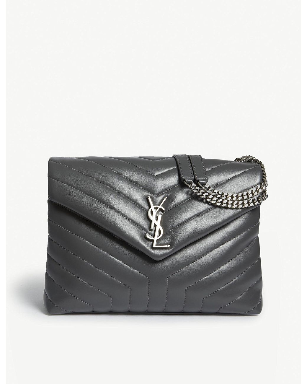 Saint Laurent Ladies Storm Grey Elegant Monogram Loulou Leather Shoulder Bag  in Gray | Lyst