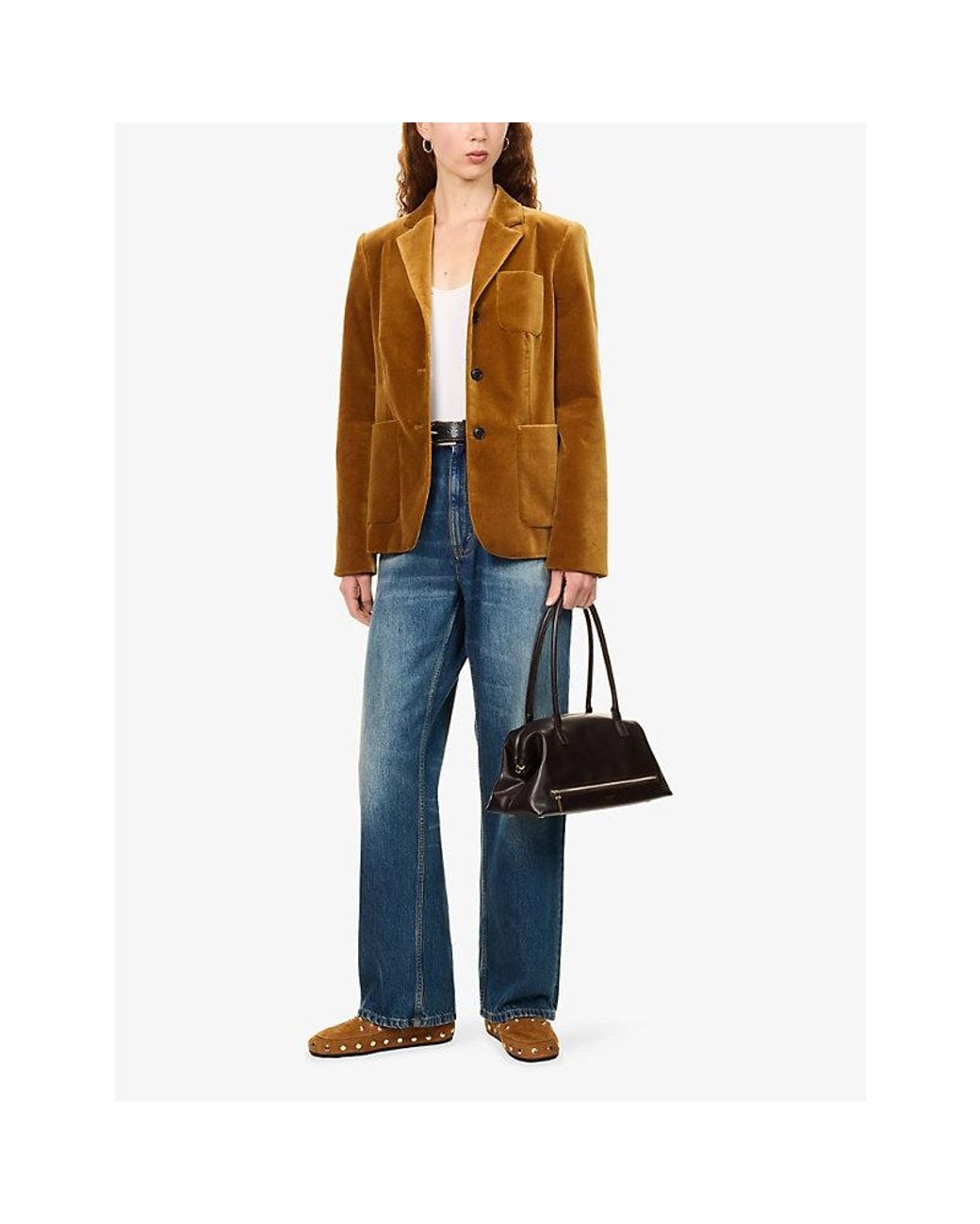ME+EM Brown Single-Breasted Patch-Pocket Cotton-Velvet Jacket